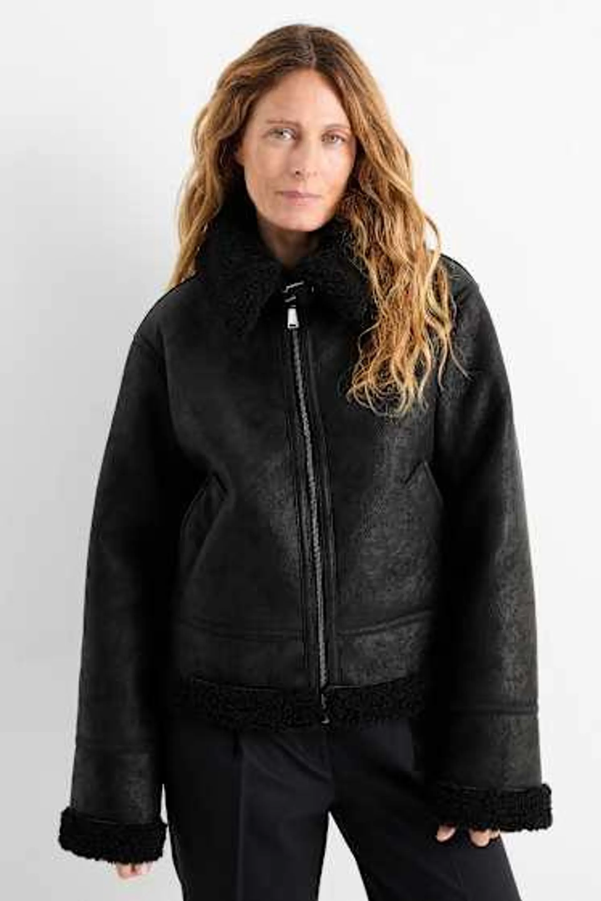 Faux shearling jacket - faux leather