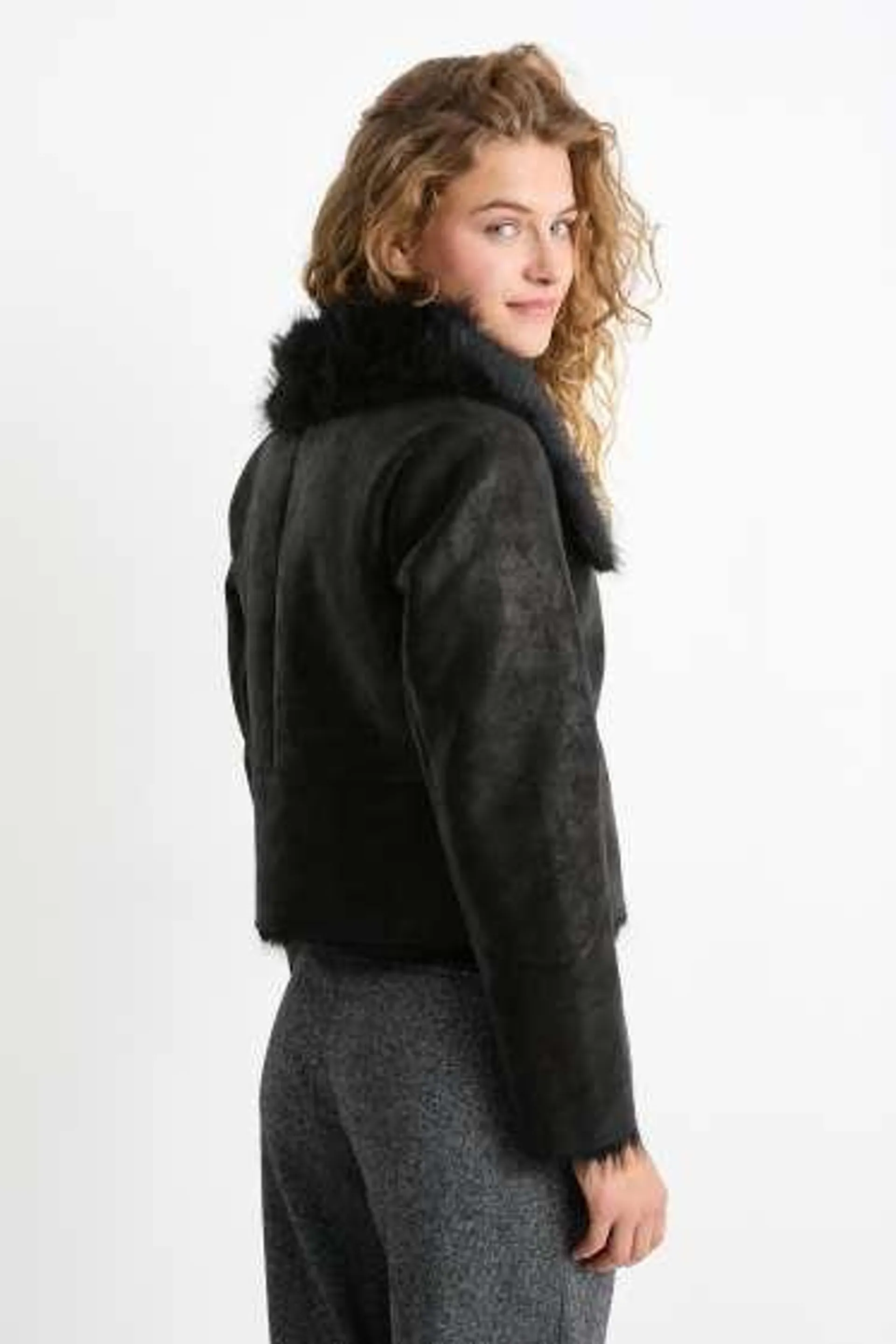 Faux shearling jacket - faux leather