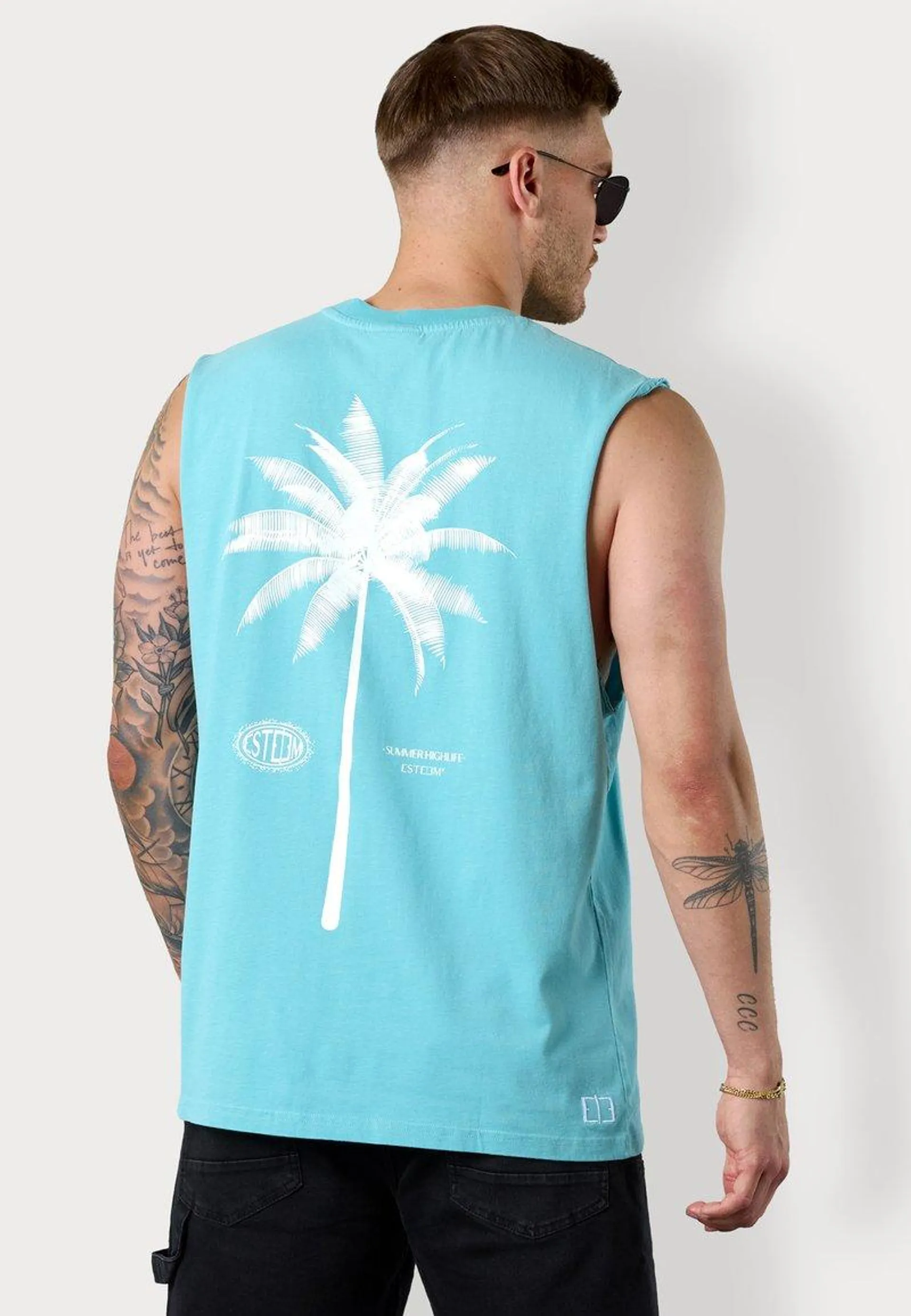 PALM OVERSIZED TANK - Top - aqua