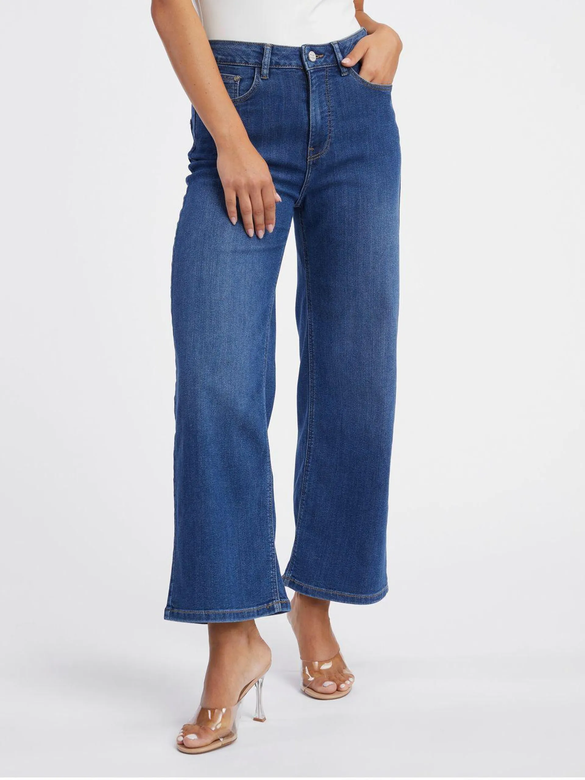 Dunkelblaue Damenjeans mit weitem Bein ORSAY