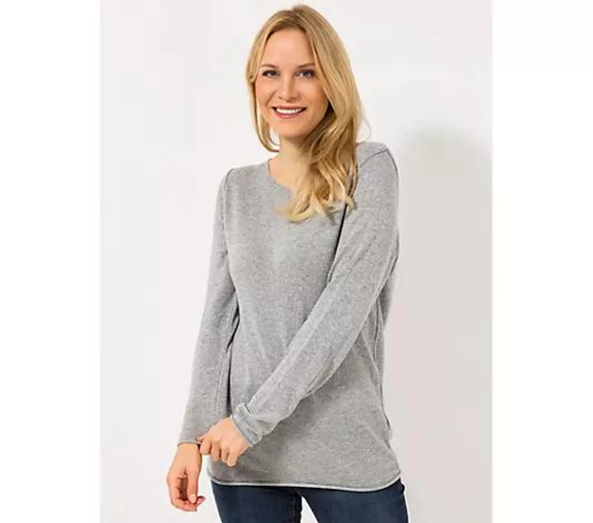 DINE 'N' DANCE Pullover, 1/1-Arm Rundhalsausschnitt Rollkanten figurumspielend