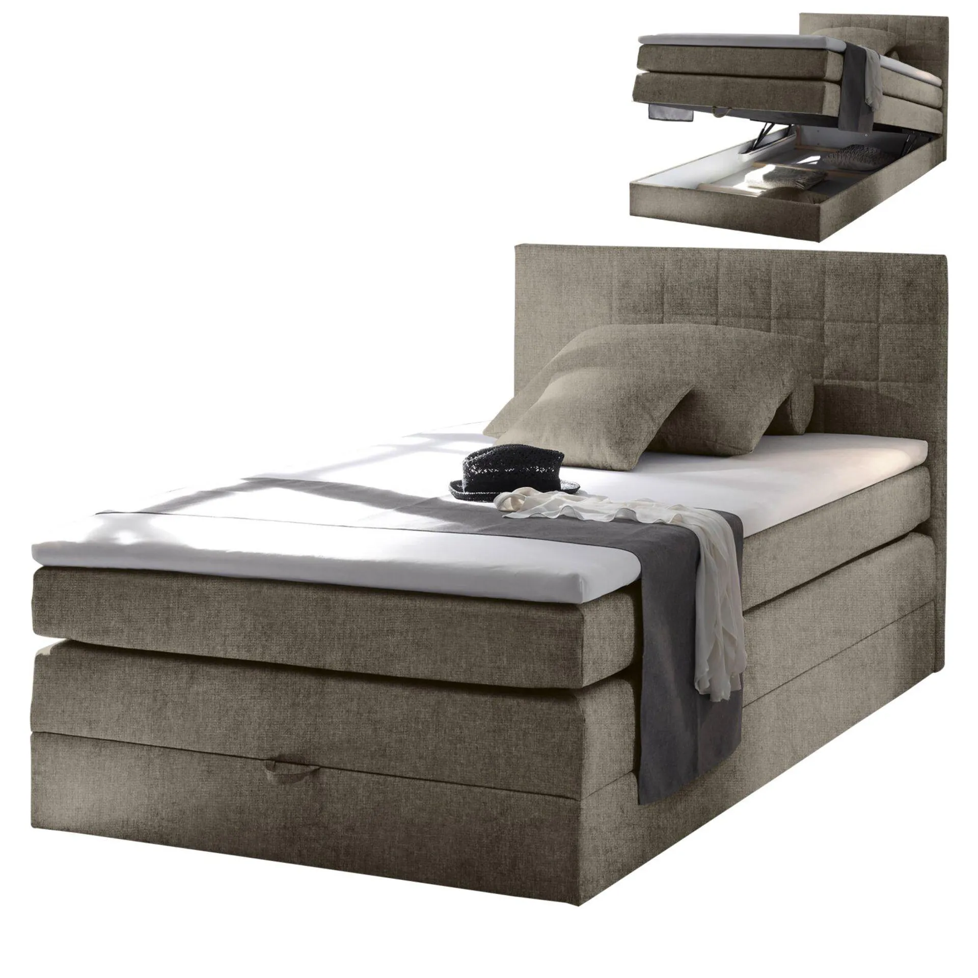 Boxspringbett - schlamm - H2 - Webstoff - 140x200 cm