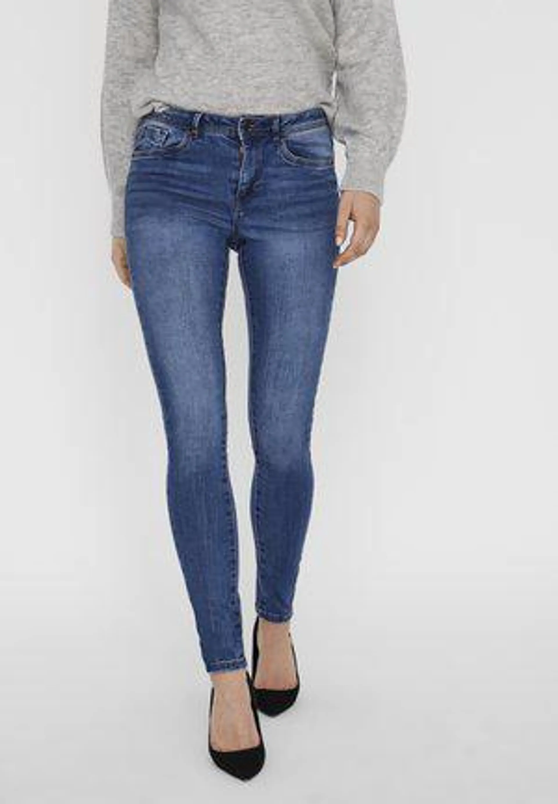 VMTANYA PIPING - Jeans Skinny Fit - medium blue denim