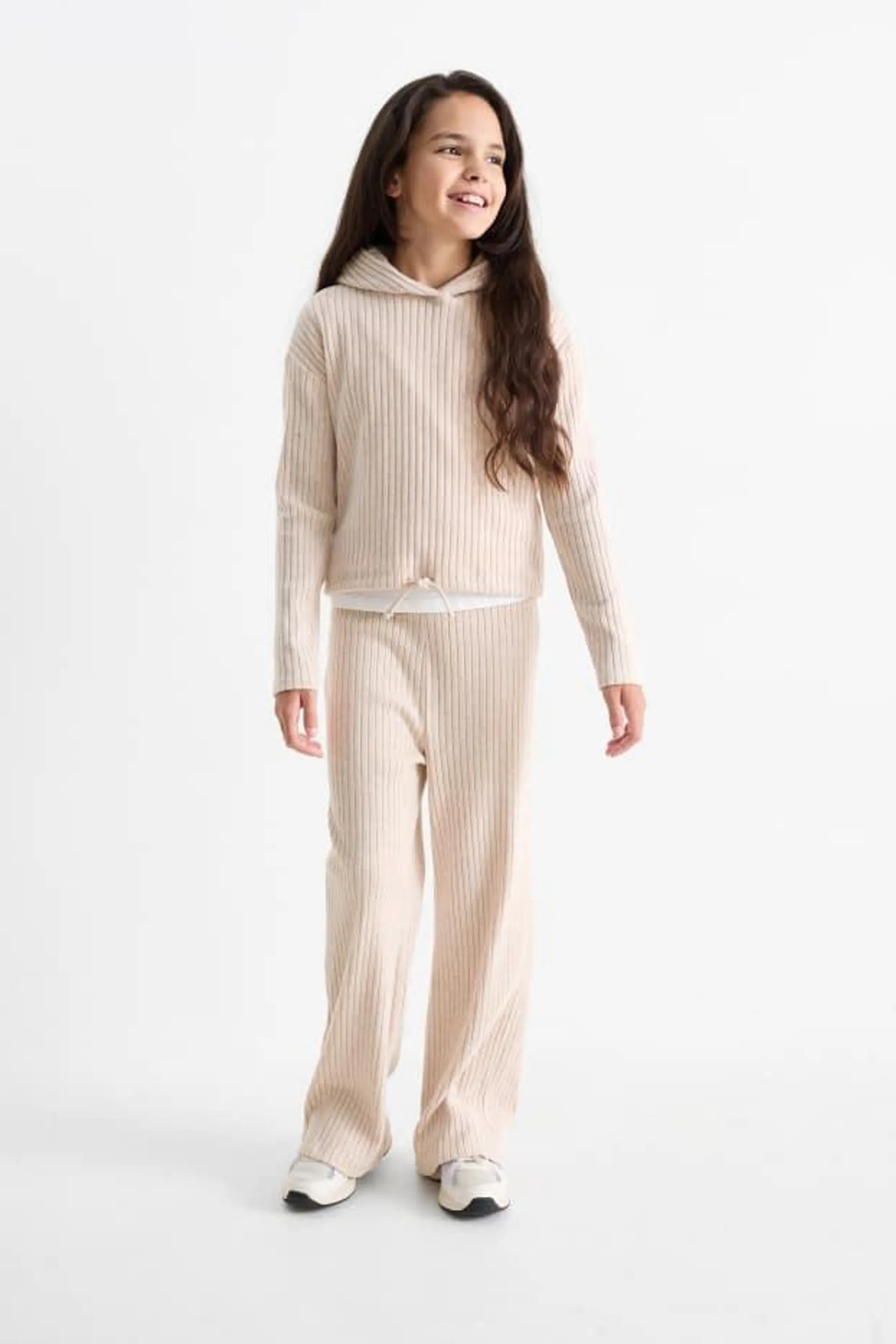 Set - hooded jumper and knitted leggings - ribbed