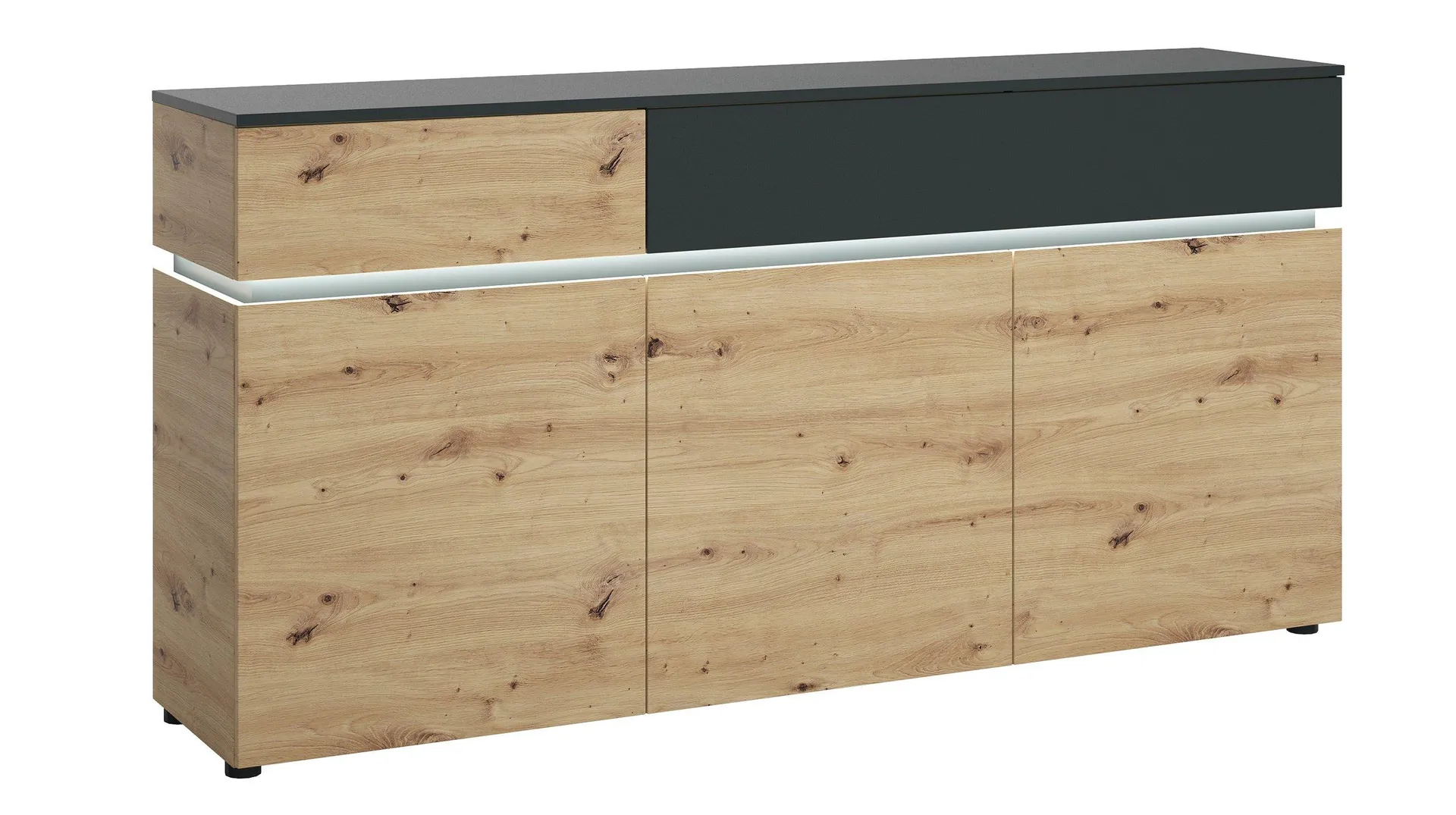 Sideboard Artisan Eiche - grau 180 cm mit Beleuchtung - LUCI