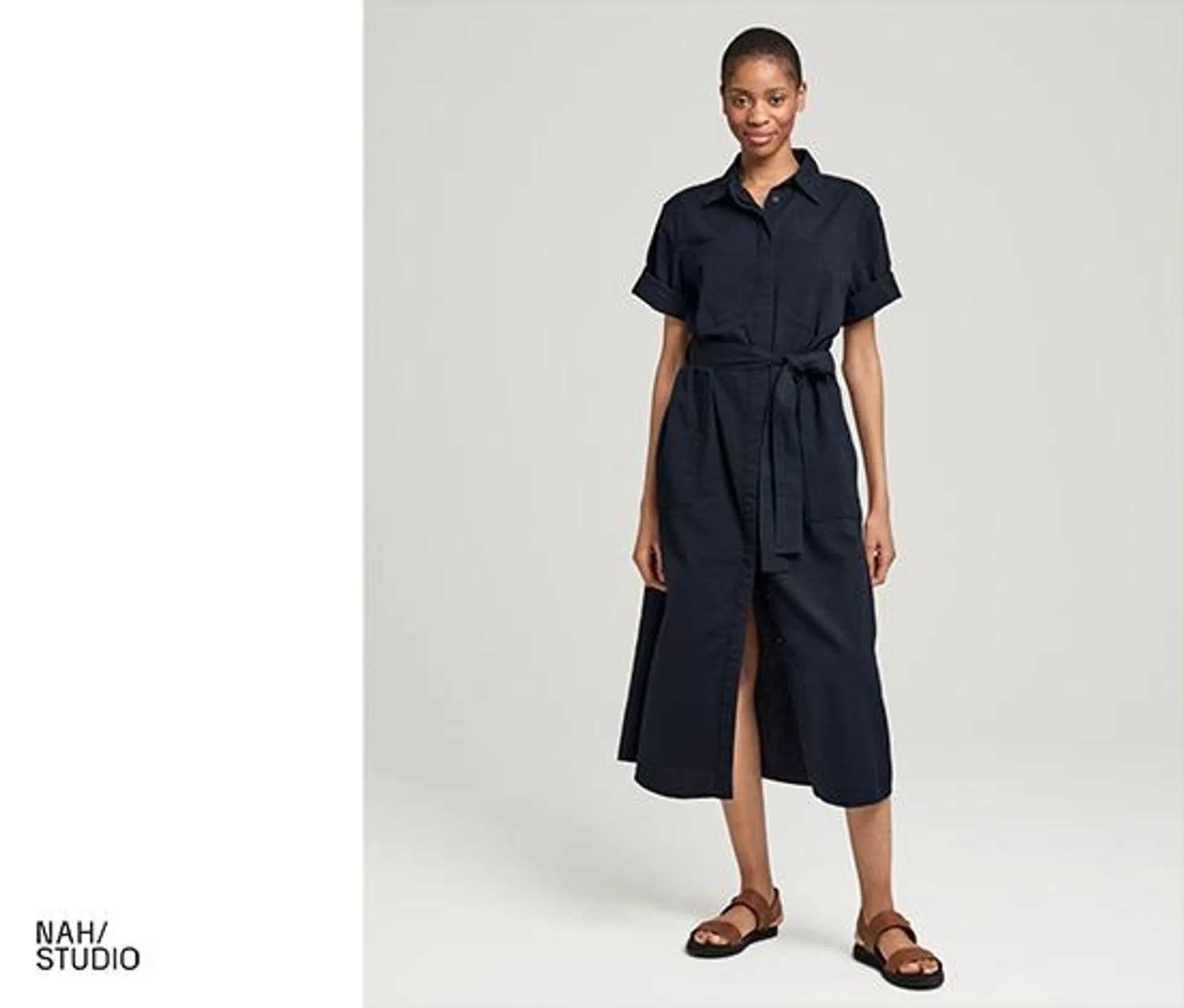 NAH/STUDIO Seersucker-Kleid | Baumwolle, Navy