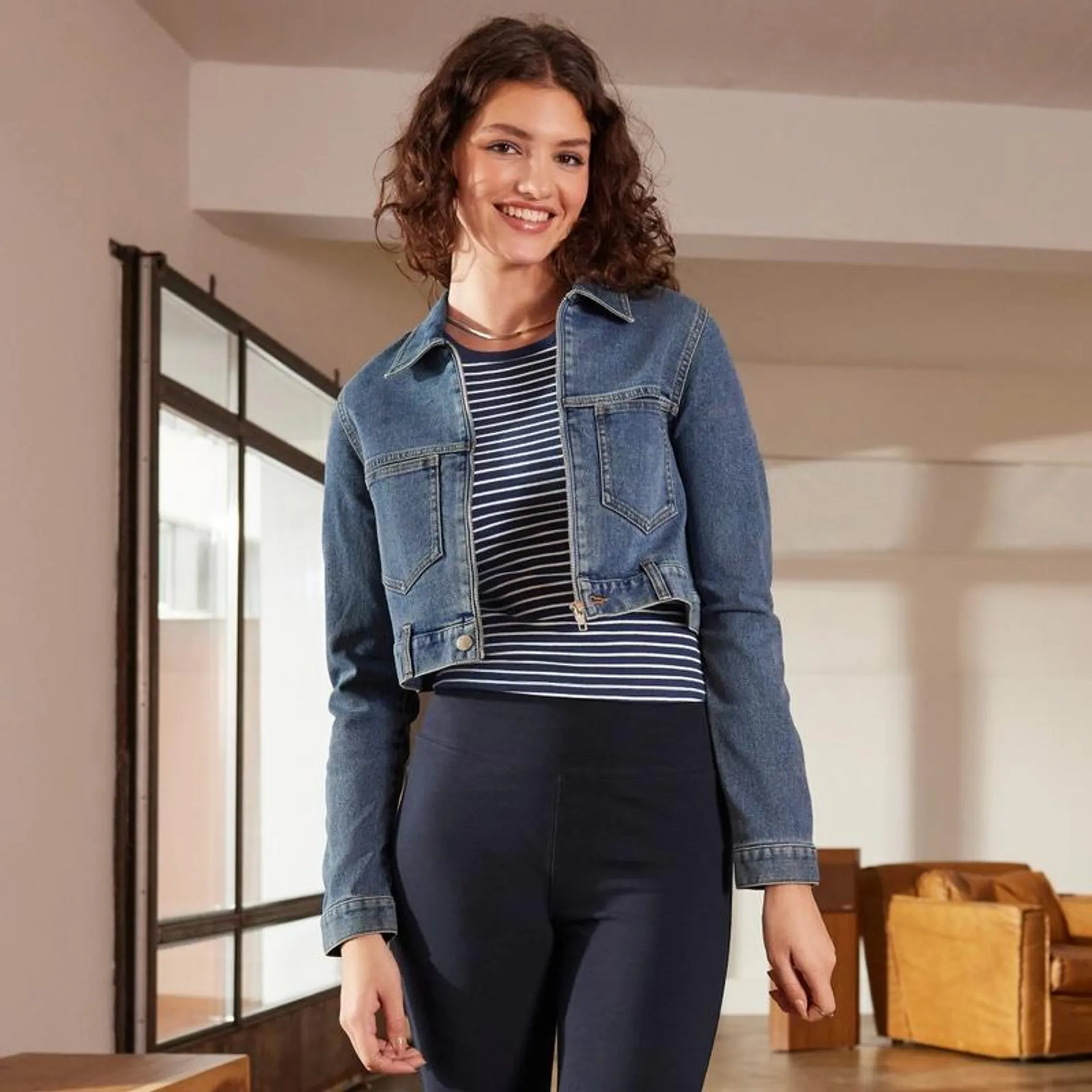 Damen-Jeans-Jacke mit Reißverschluss