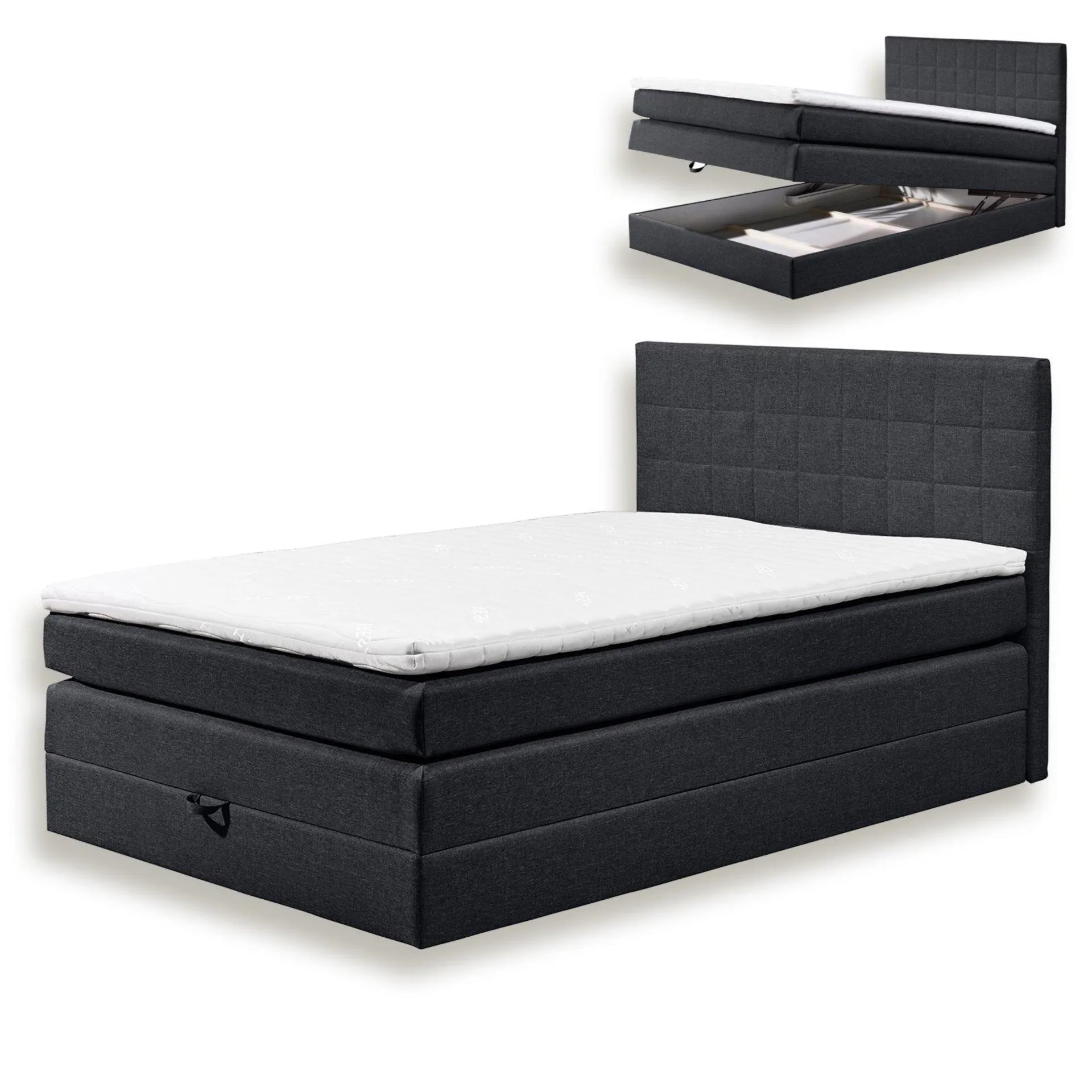 Boxspringbett - schwarz - H2 - Microfaser - 140x200 cm