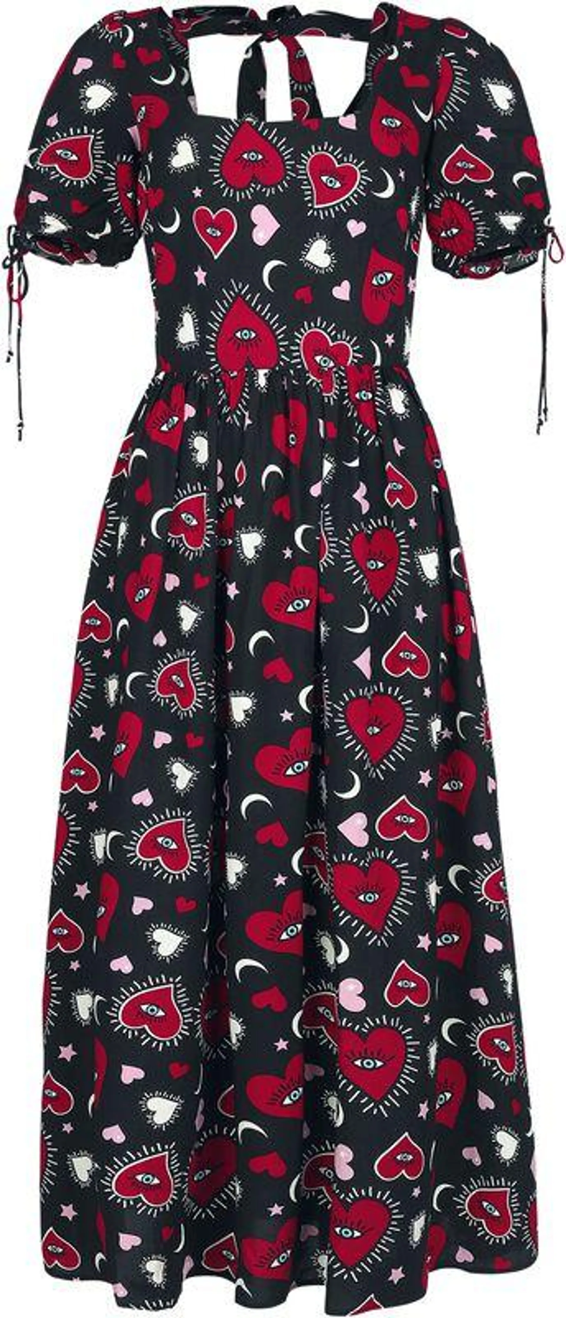 "Kate Heart Dress" Langes Kleid schwarz/rot von Hell Bunny