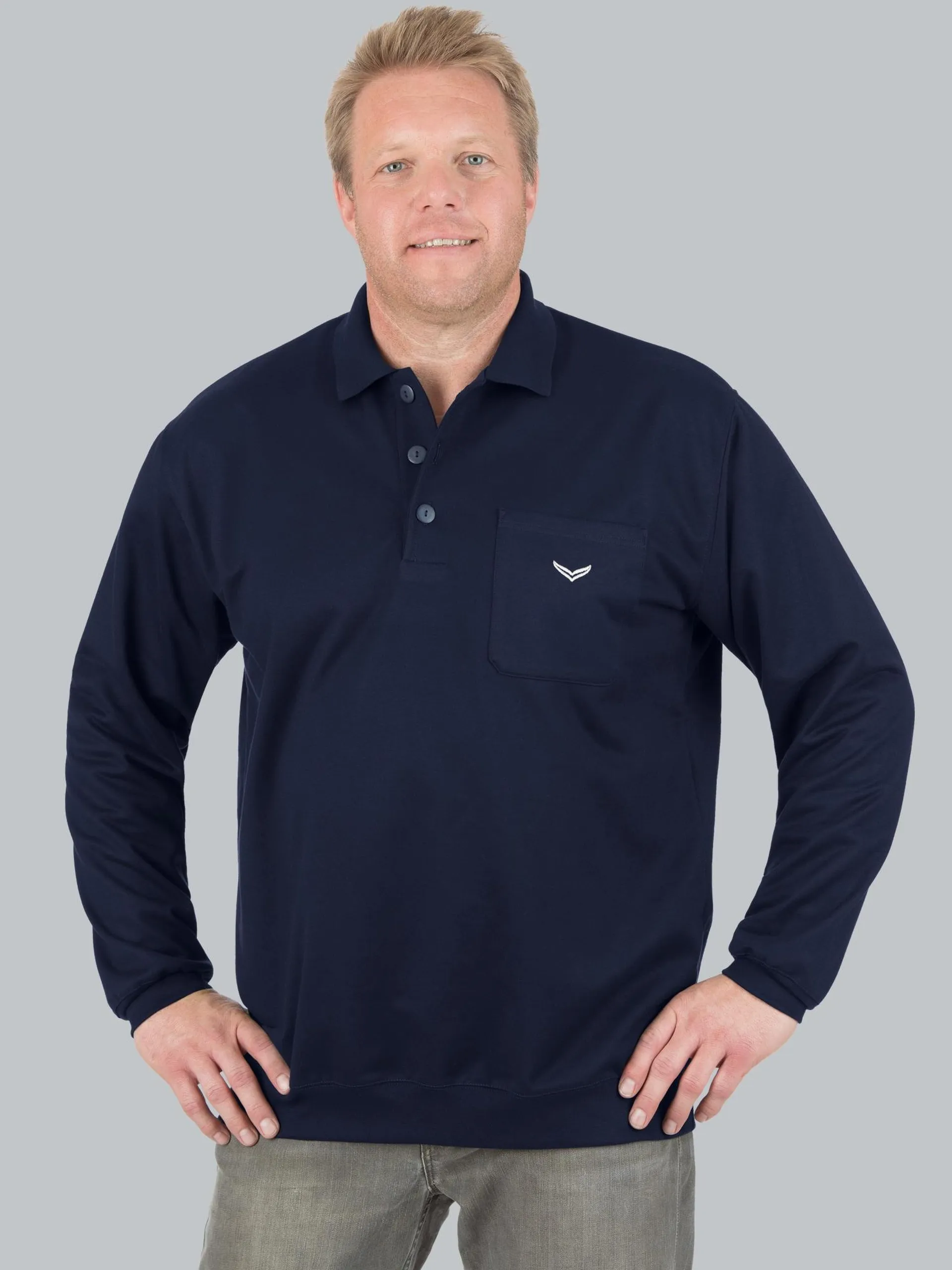 Langarm Polo aus Sweat-Qualität Navy