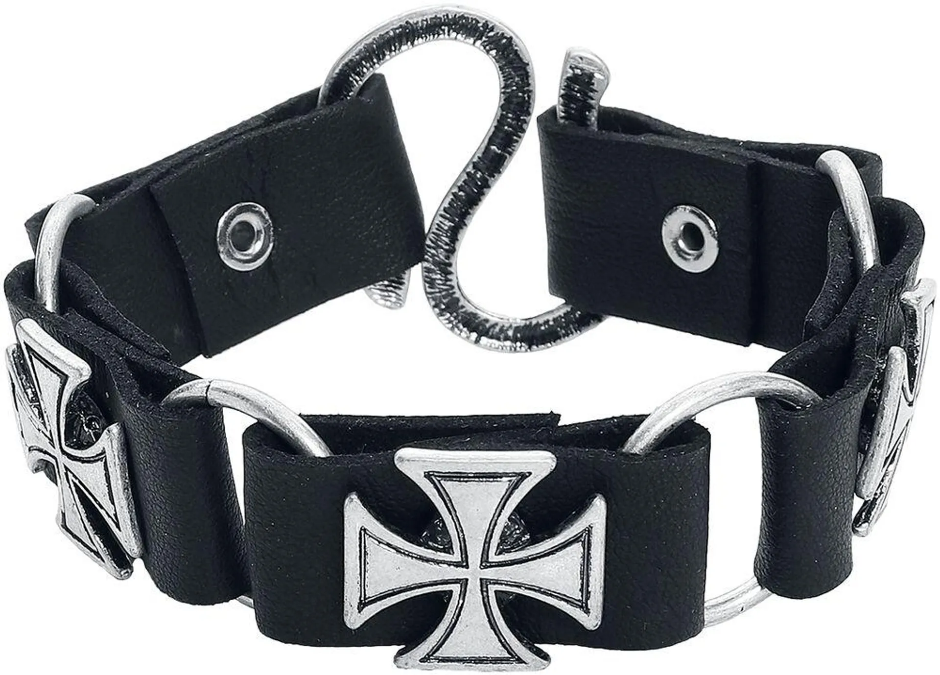 "Iron Crosses" Kunstlederarmband schwarz von Rock Rebel by EMP