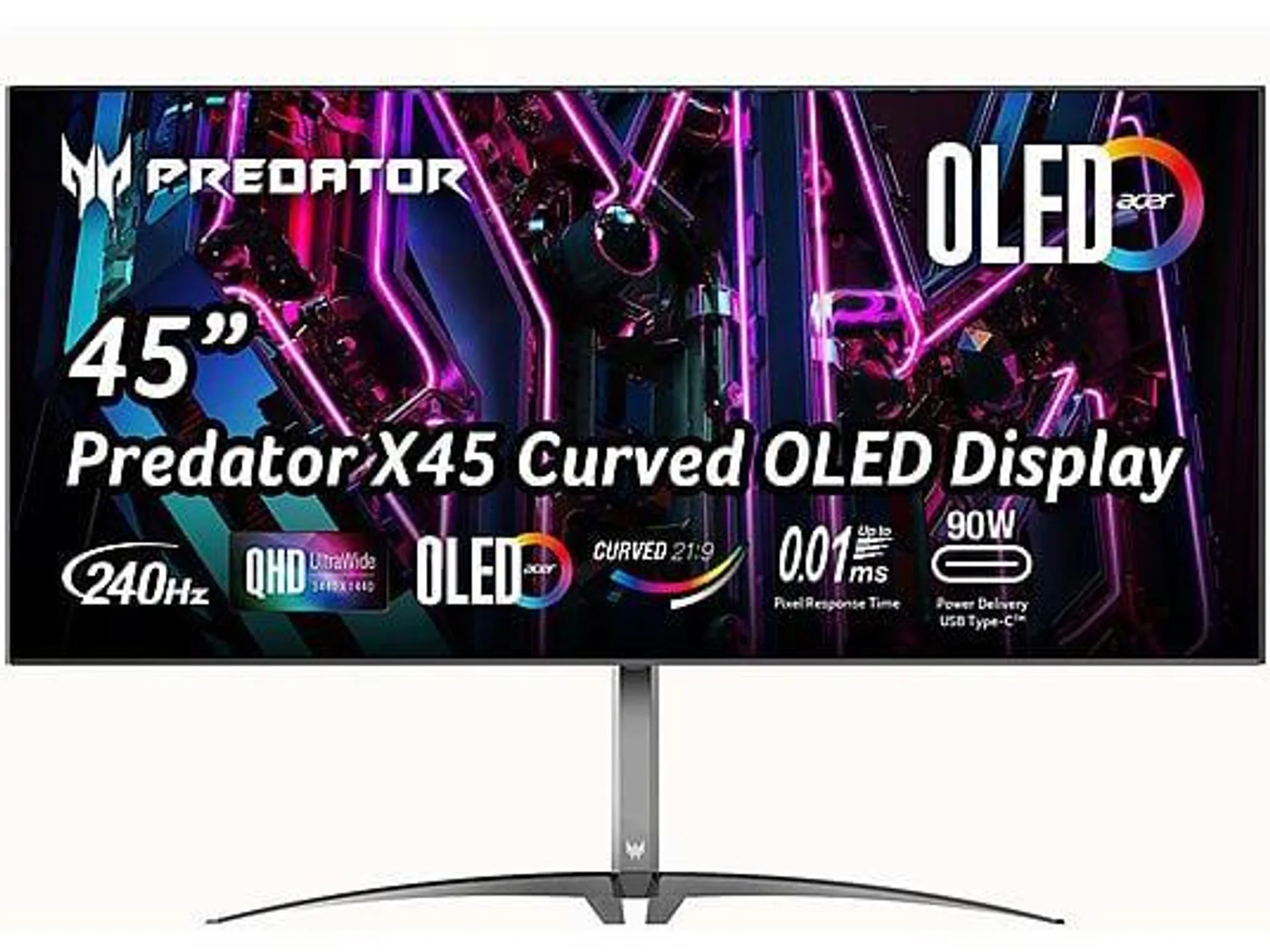 ACER PREDATOR X45 44,5 GAM/ UWQHD/240HZ OLED 44,5 Zoll QHD Gaming Monitor (0,03 ms Reaktionszeit , 240 Hz DP/Typ-C, 100 Hz HDMI , 60 Hz nativ)