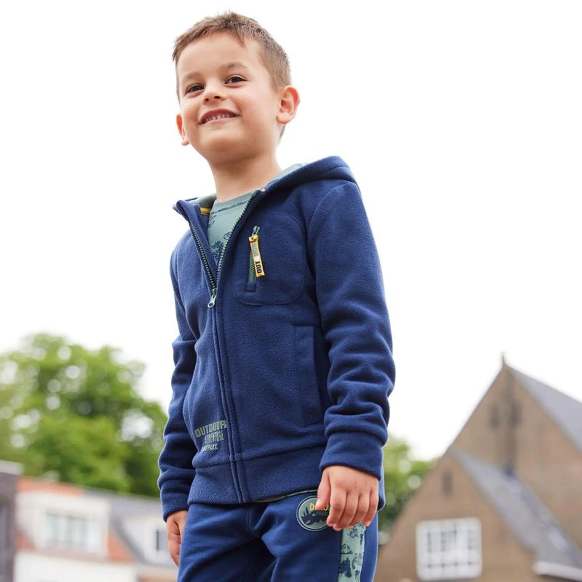 Kinder-Jungen-Fleecejacke mit Dino-Motiv