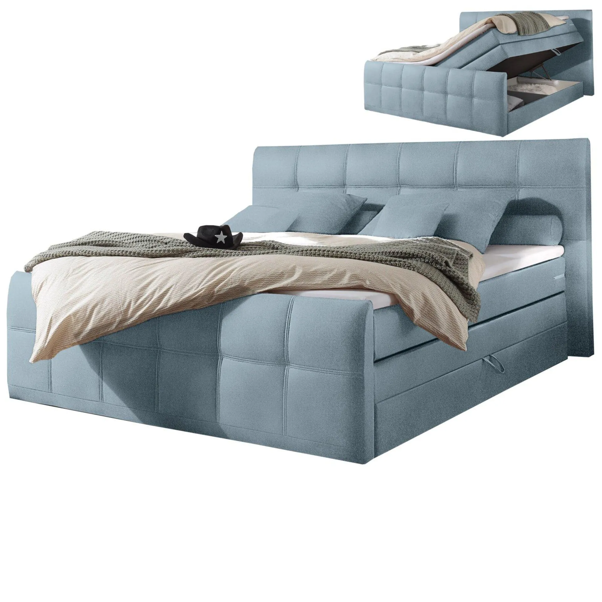 Boxspringbett - pastellblau - Taschenfederkern - H2 - 180x200 cm