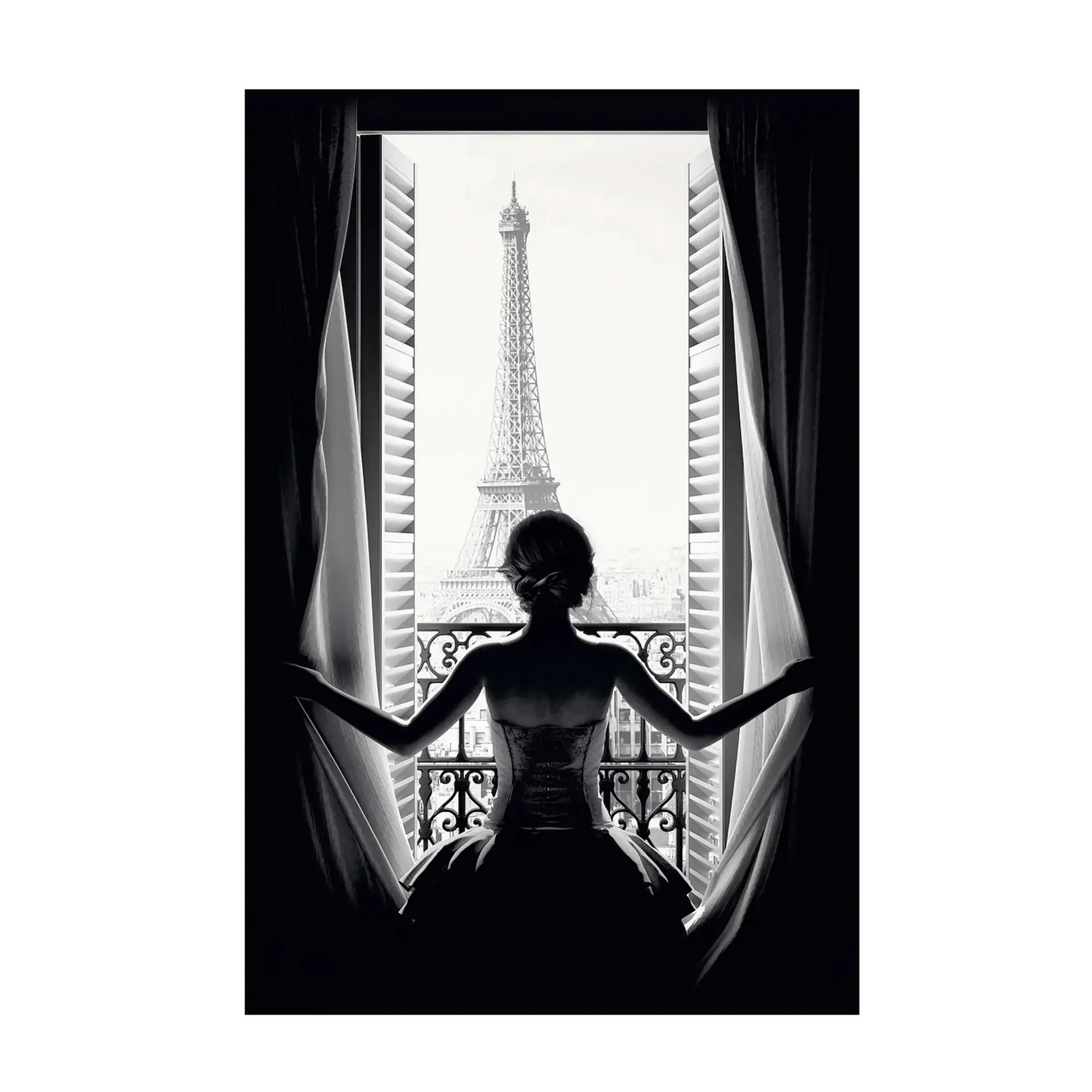 Gerahmtes Bild PARIS BALCONY S/W - 50x70 cm