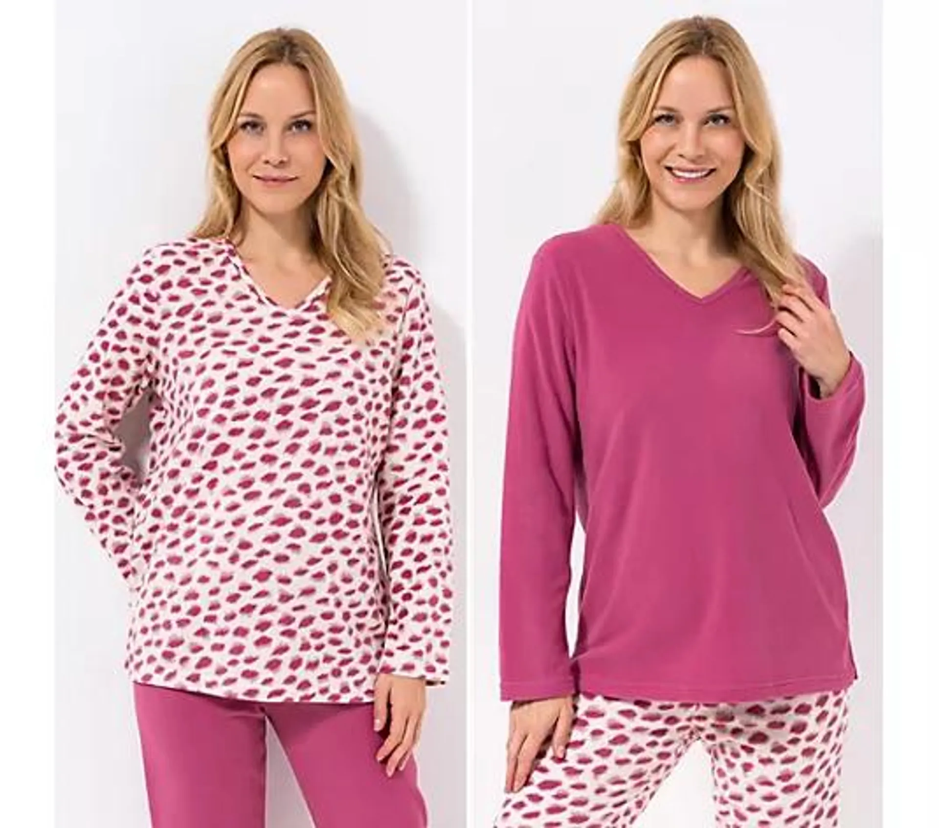 POLARSTERN HOMEWEAR 2 Shirts, 1/1-Arm Mikrofaser Fleece 1x uni, 1x bedruckt V-Ausschnitt