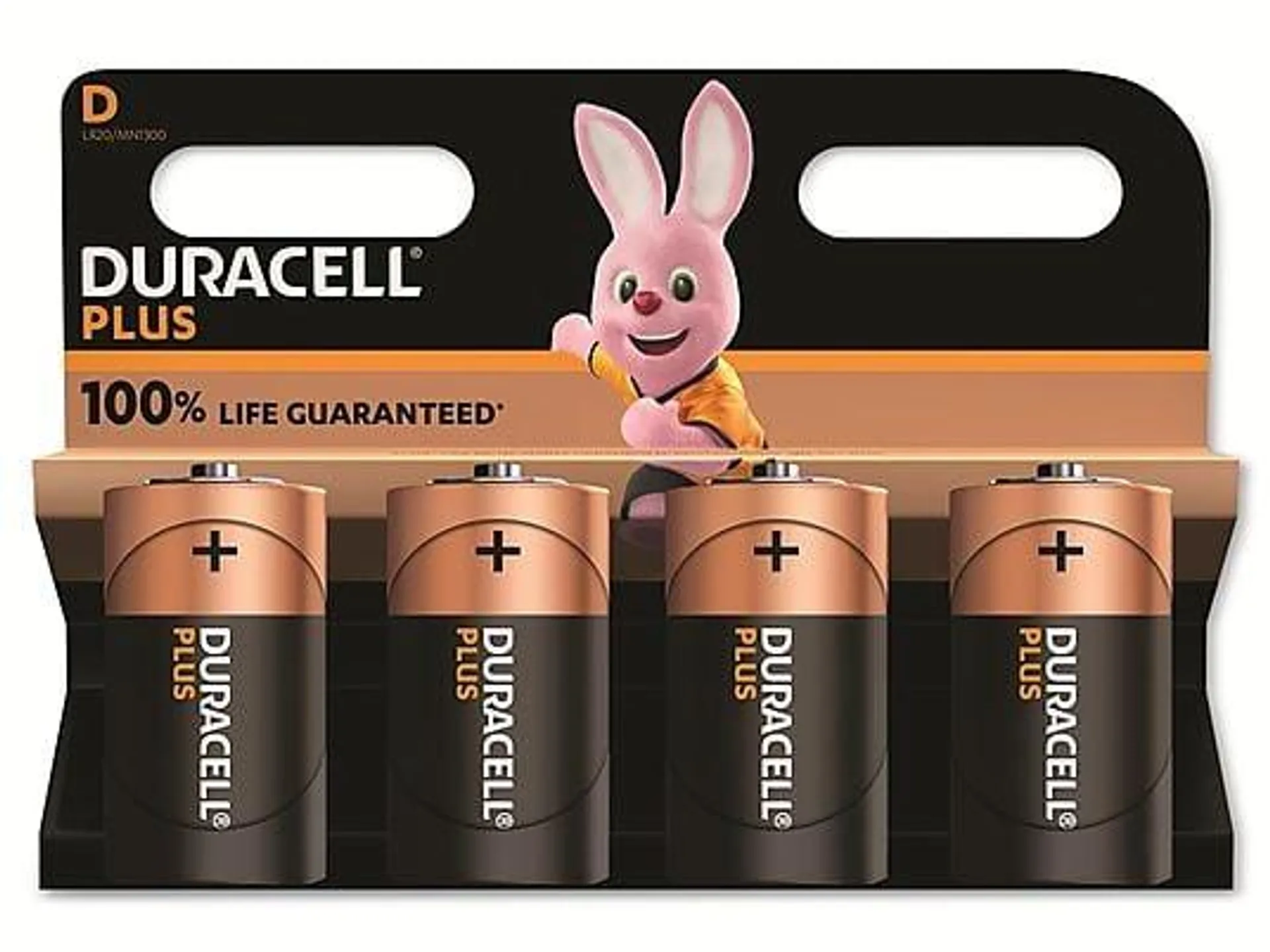 DURACELL Alkaline-Mono-Batterie LR20, 1.5V, Plus, 4 Stück Alkaline Batterie