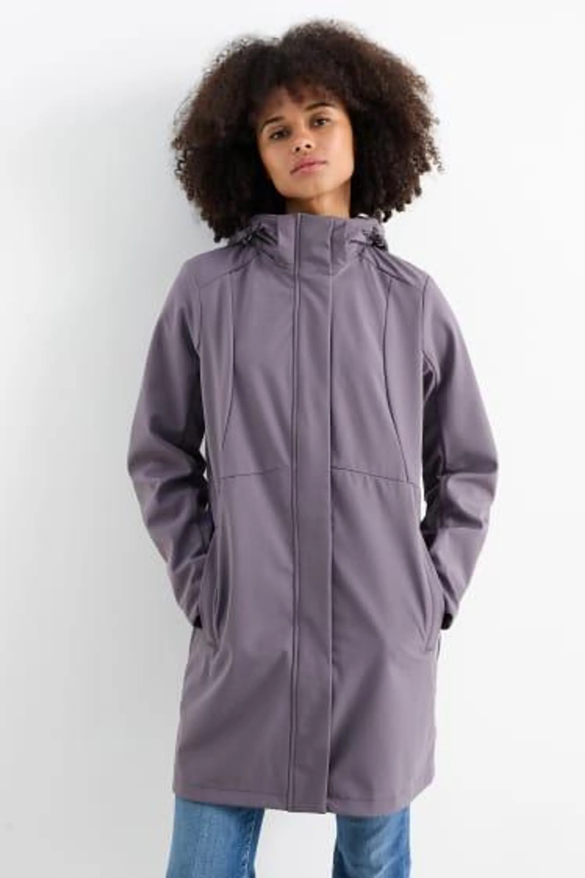 Softshell coat with hood - water-repellent - 4-Way Stretch