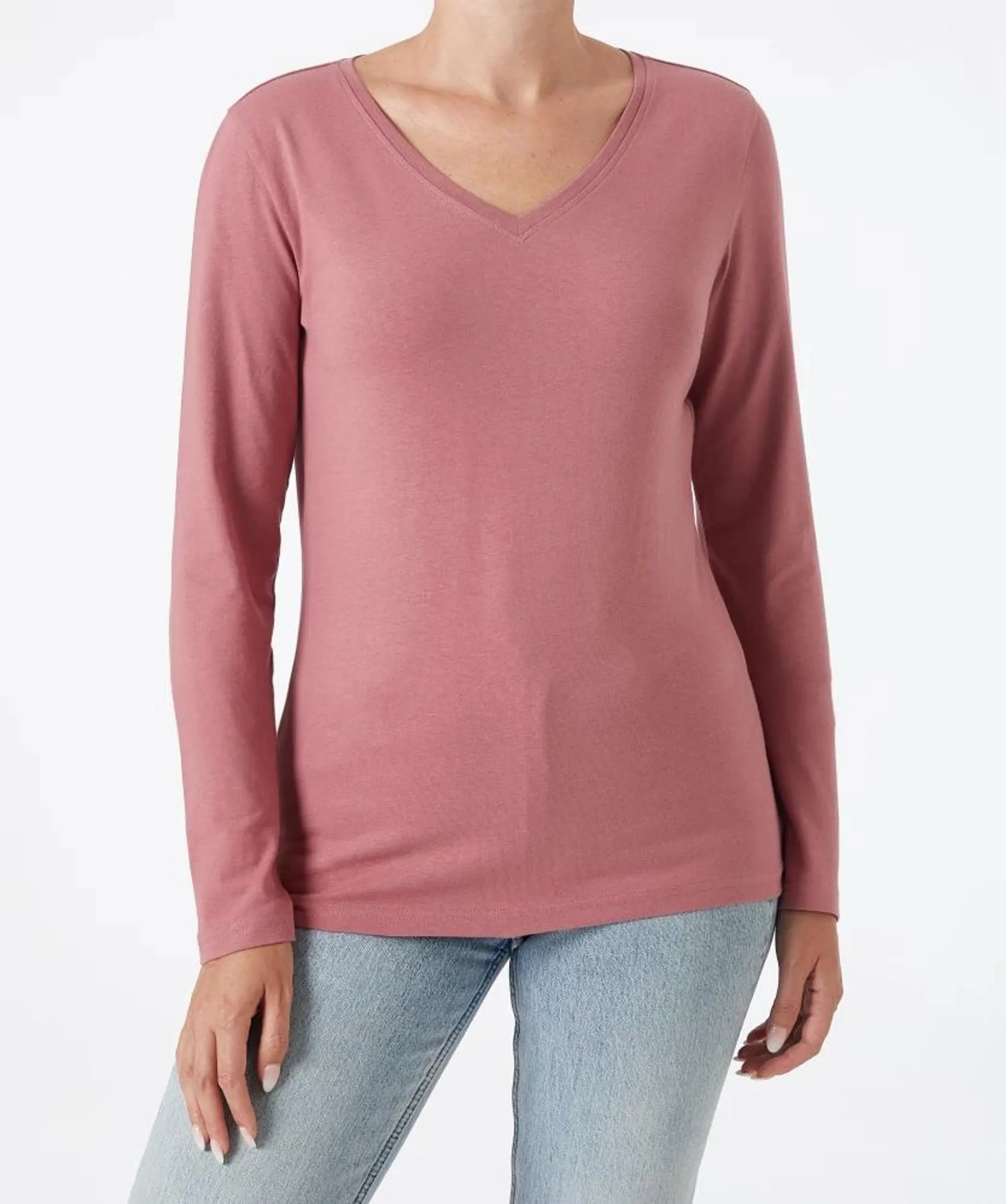 Rosa Langarmshirt Janina, V-Ausschnitt