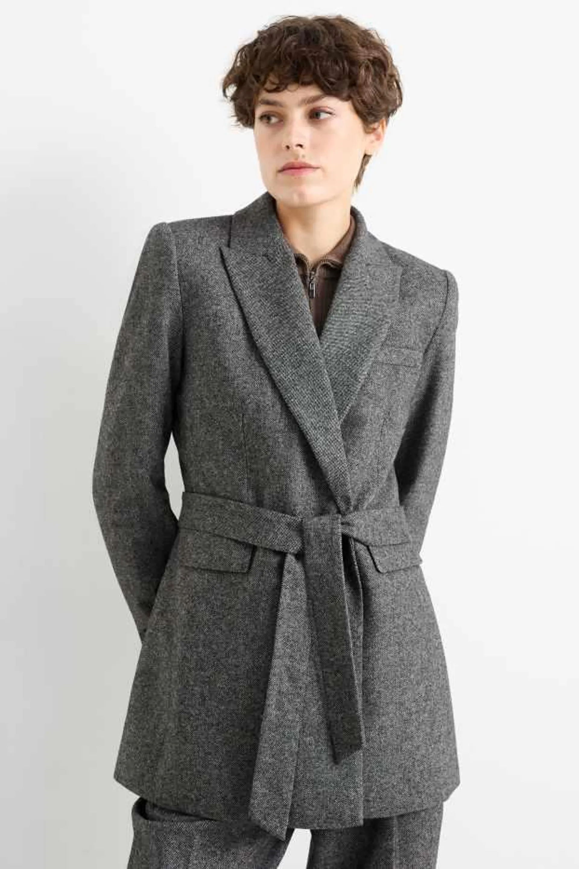 Long business blazer - fitted - wool blend