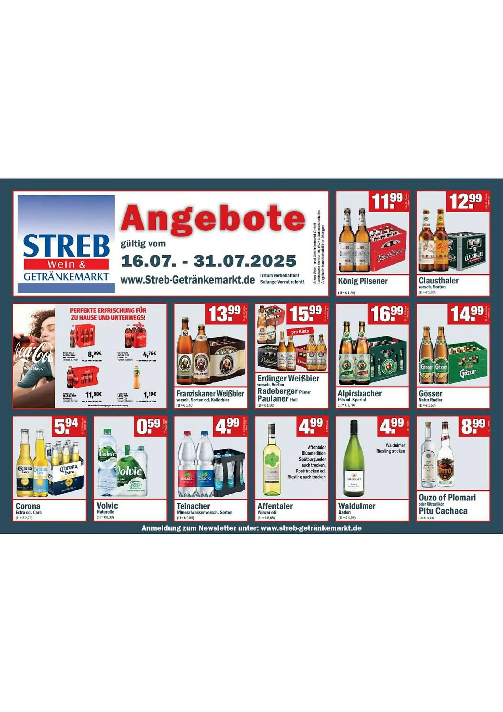 Streb Getränkemarkt Prospekt von 16. Juli bis 31. Juli 2025 - Prospekt seite 1