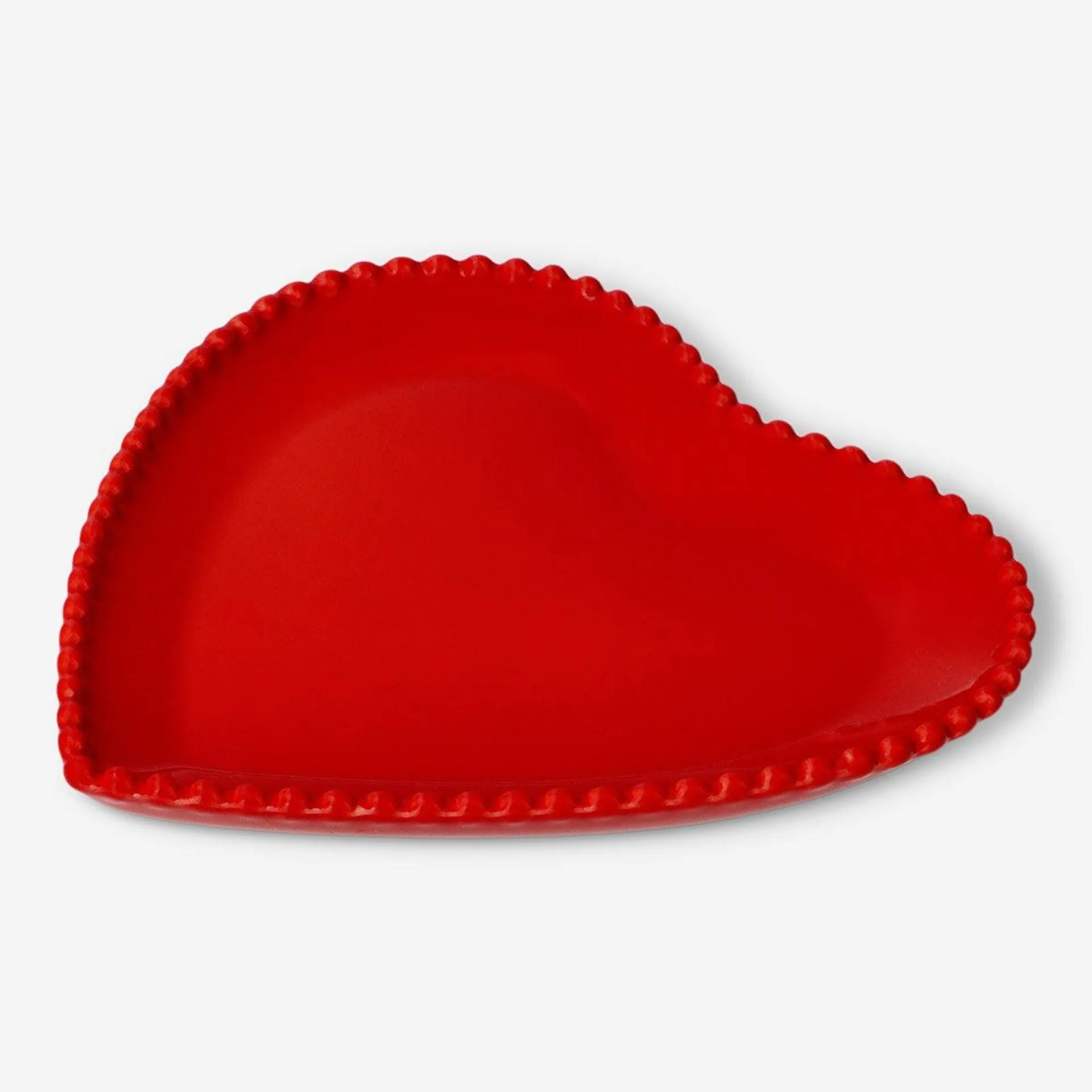 Red heart shaped serving plate with beaded edge