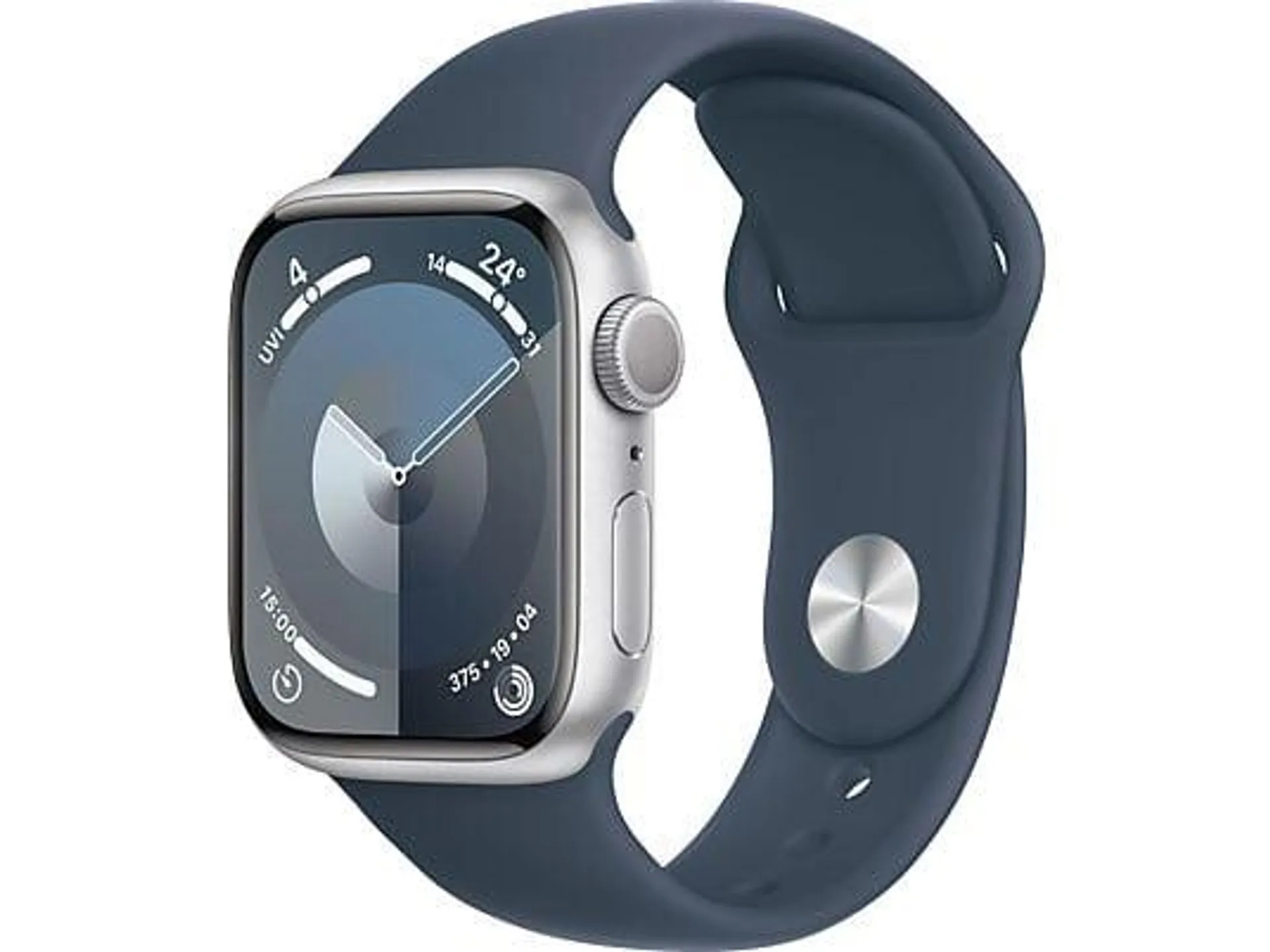 APPLE Watch Series 9 GPS 41 mm Smartwatch Aluminium Fluorelastomer, 130 - 180 mm, Silber/Sturmblau