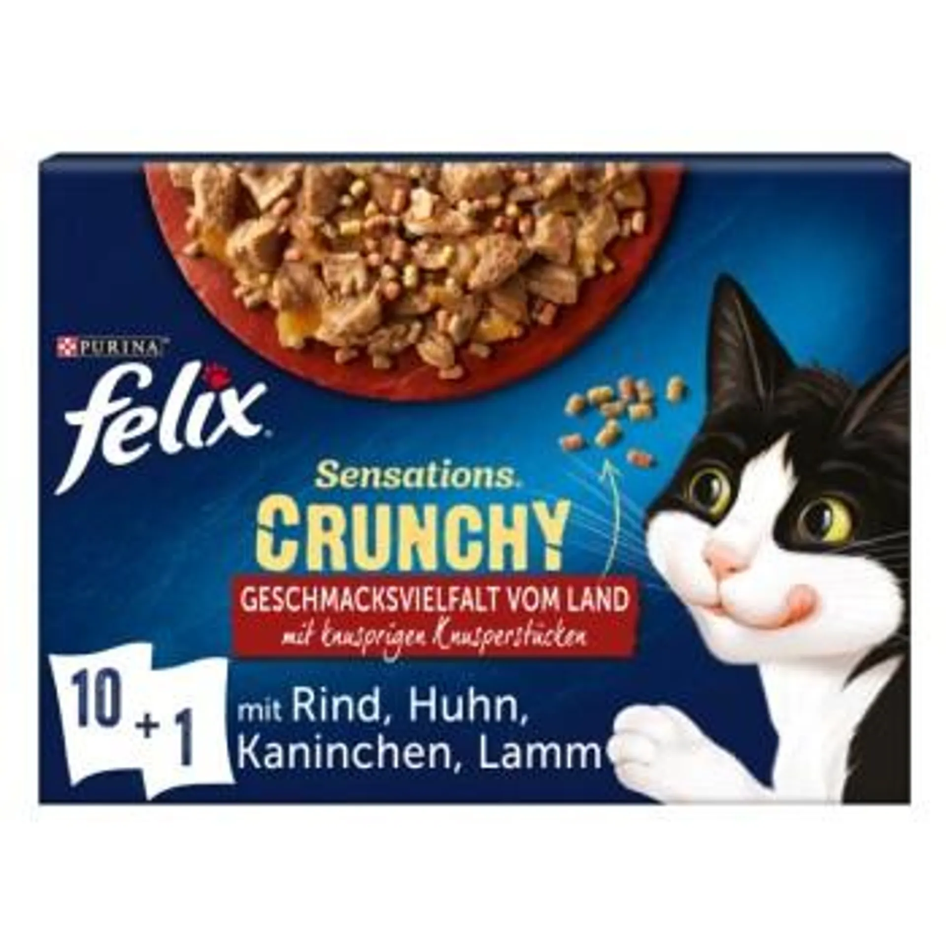 Felix Sensations Crunchy 10x85g + 40g Knusperstückchen Geschmacksvielfalt vom Land