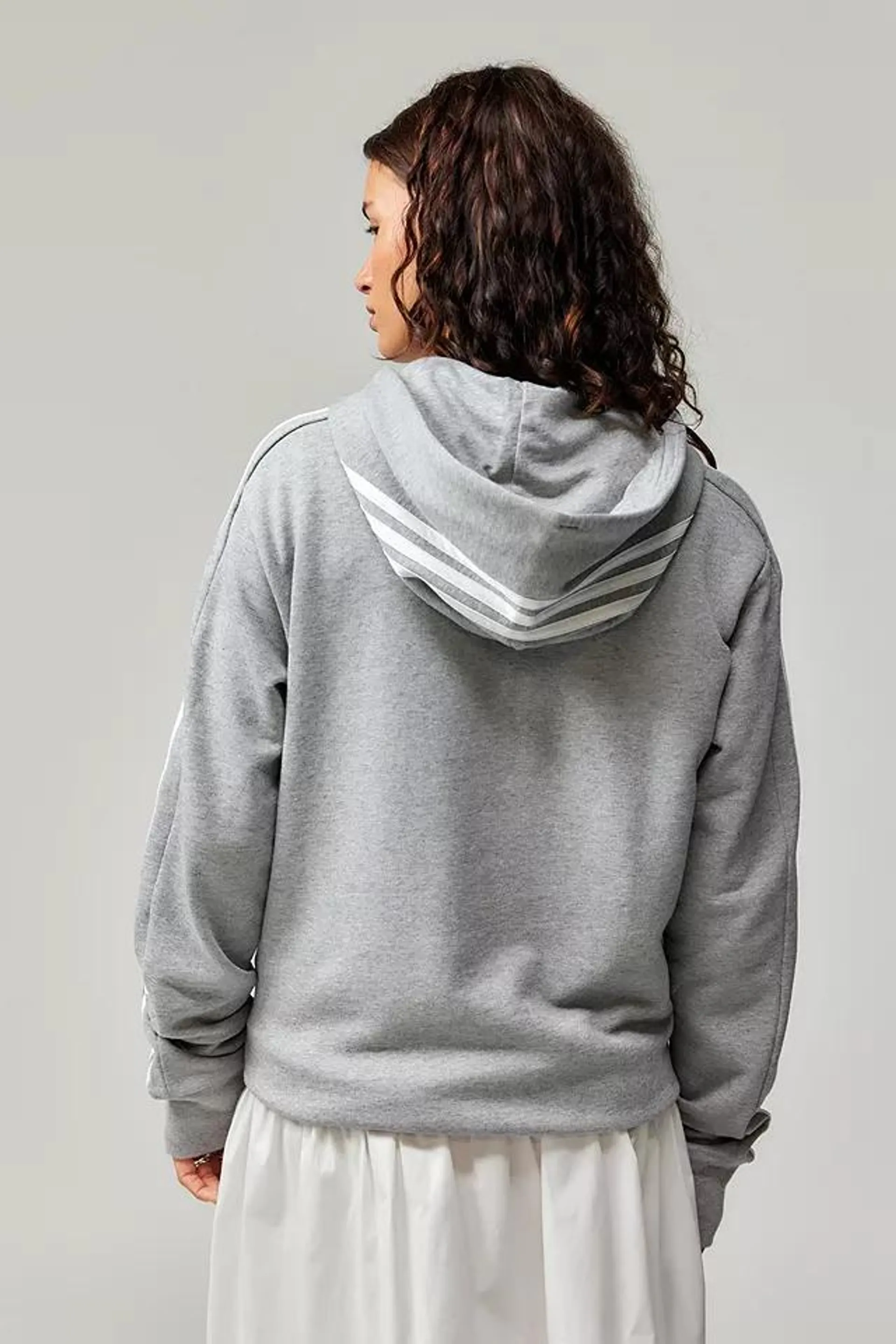 adidas Grau 3-Streifen Reißverschluss-Durch Kapuzenpullover