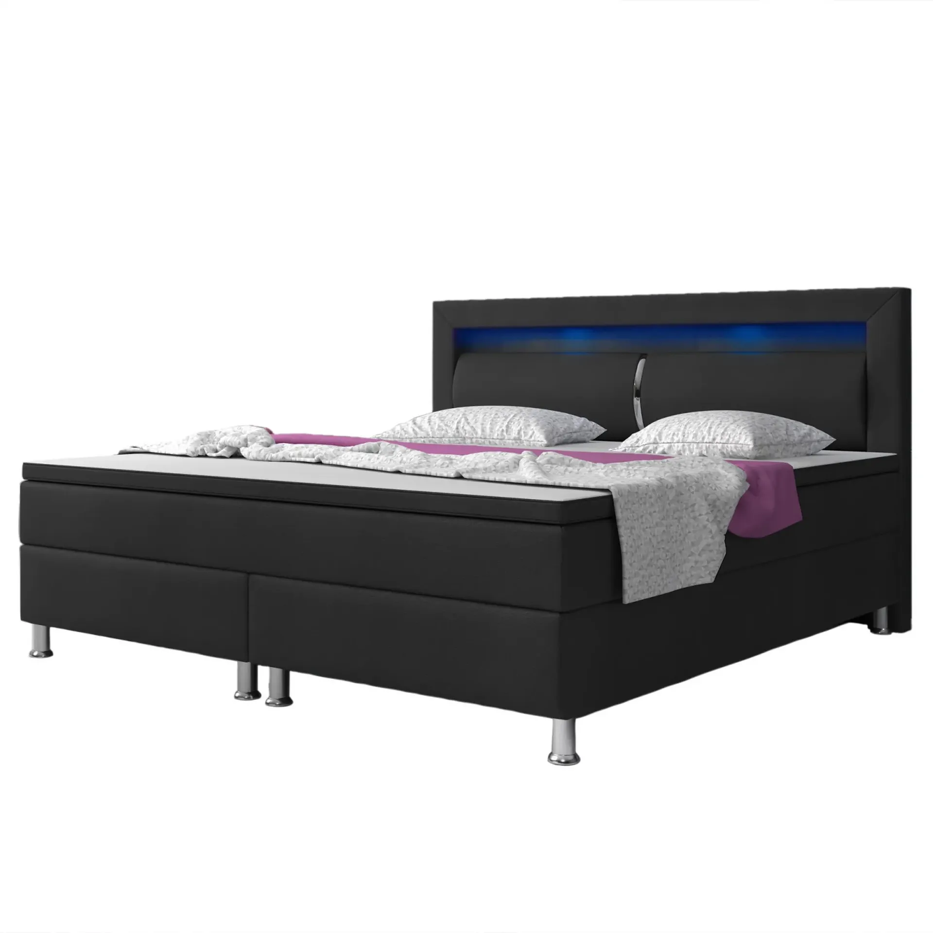 Boxspringbett - schwarz - Kunstleder - mit Topper - H3 - 180x200 cm