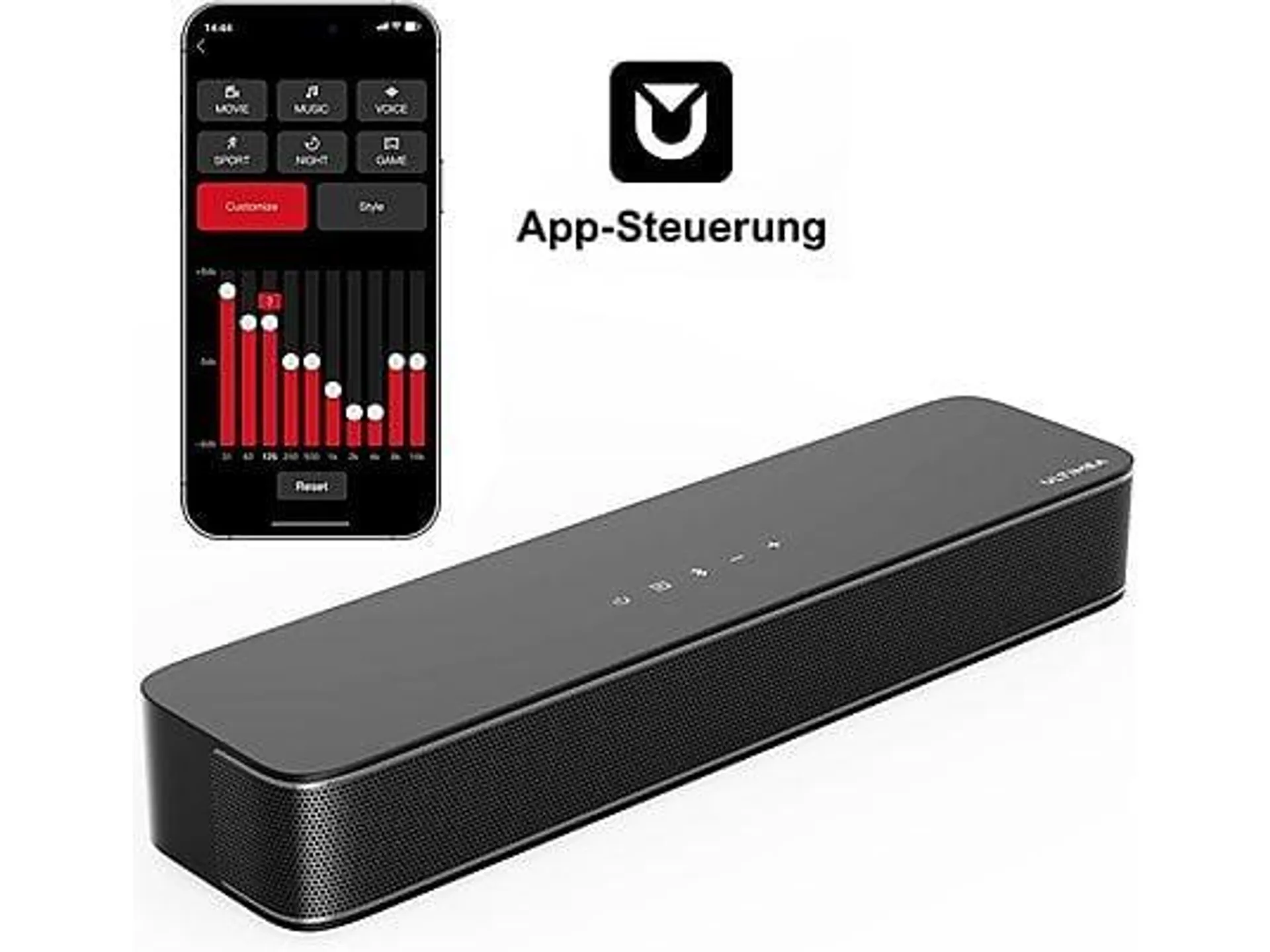 ULTIMEA Solo B30 Pro - 120W 2.1ch Soundbar mit APP-Steuerung und integriertem Subwoofer, Soundbar, Schwarz