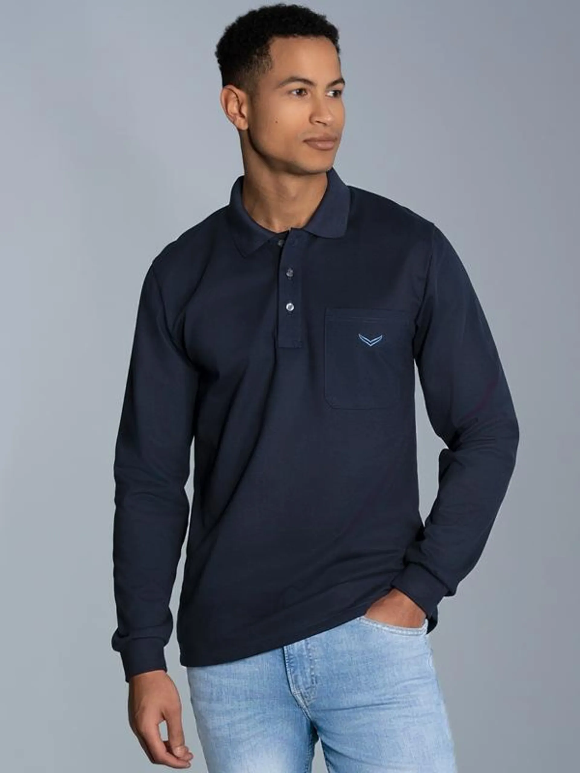 Langarm Poloshirt aus Baumwolle Navy