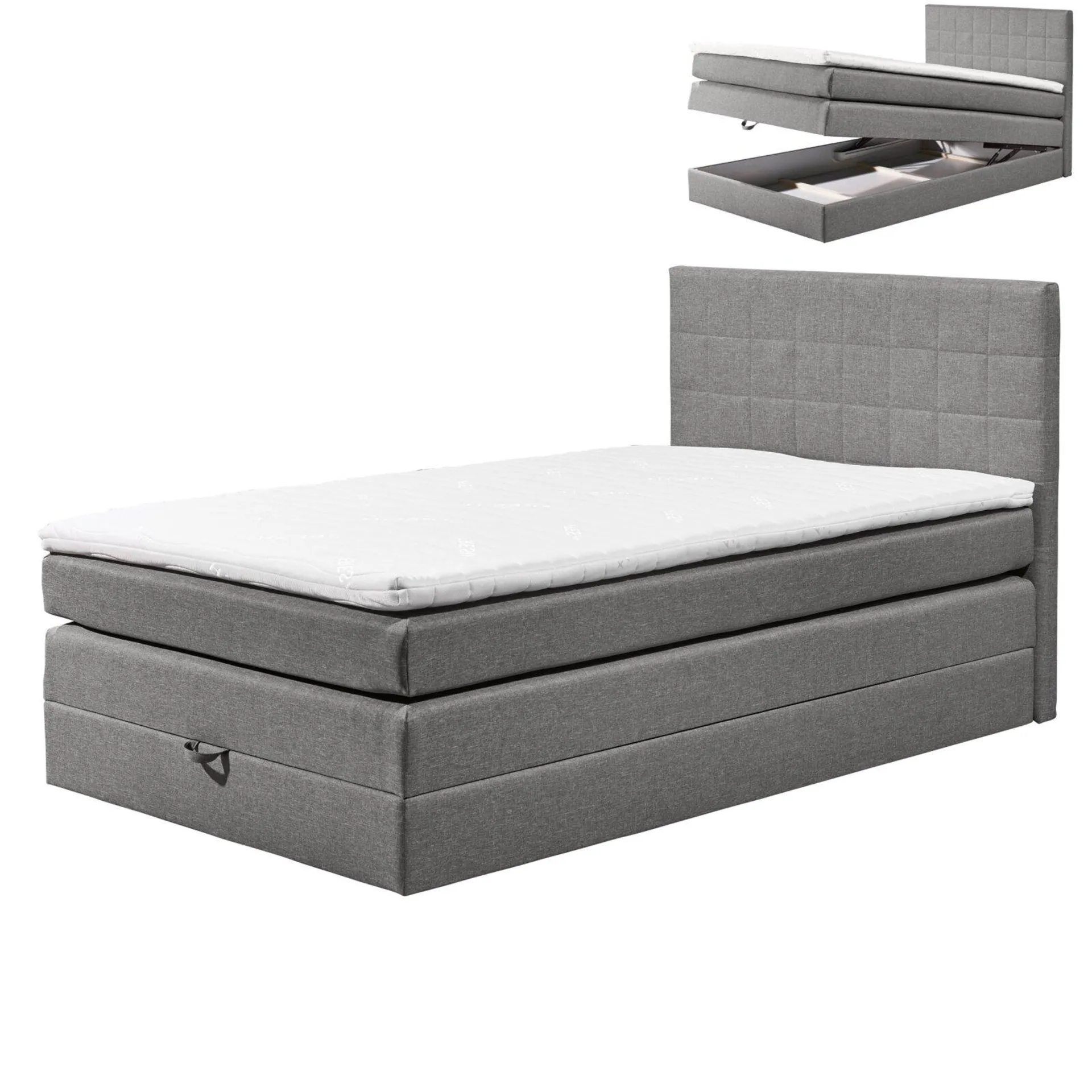 Boxspringbett - grau - H2 - Microfaser - 140x200 cm