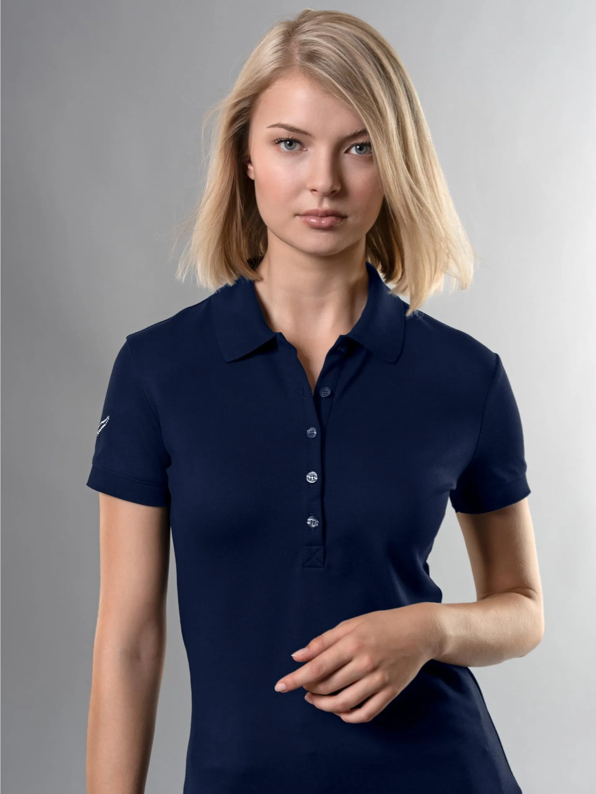 Poloshirt mit Kristallsteinen Navy