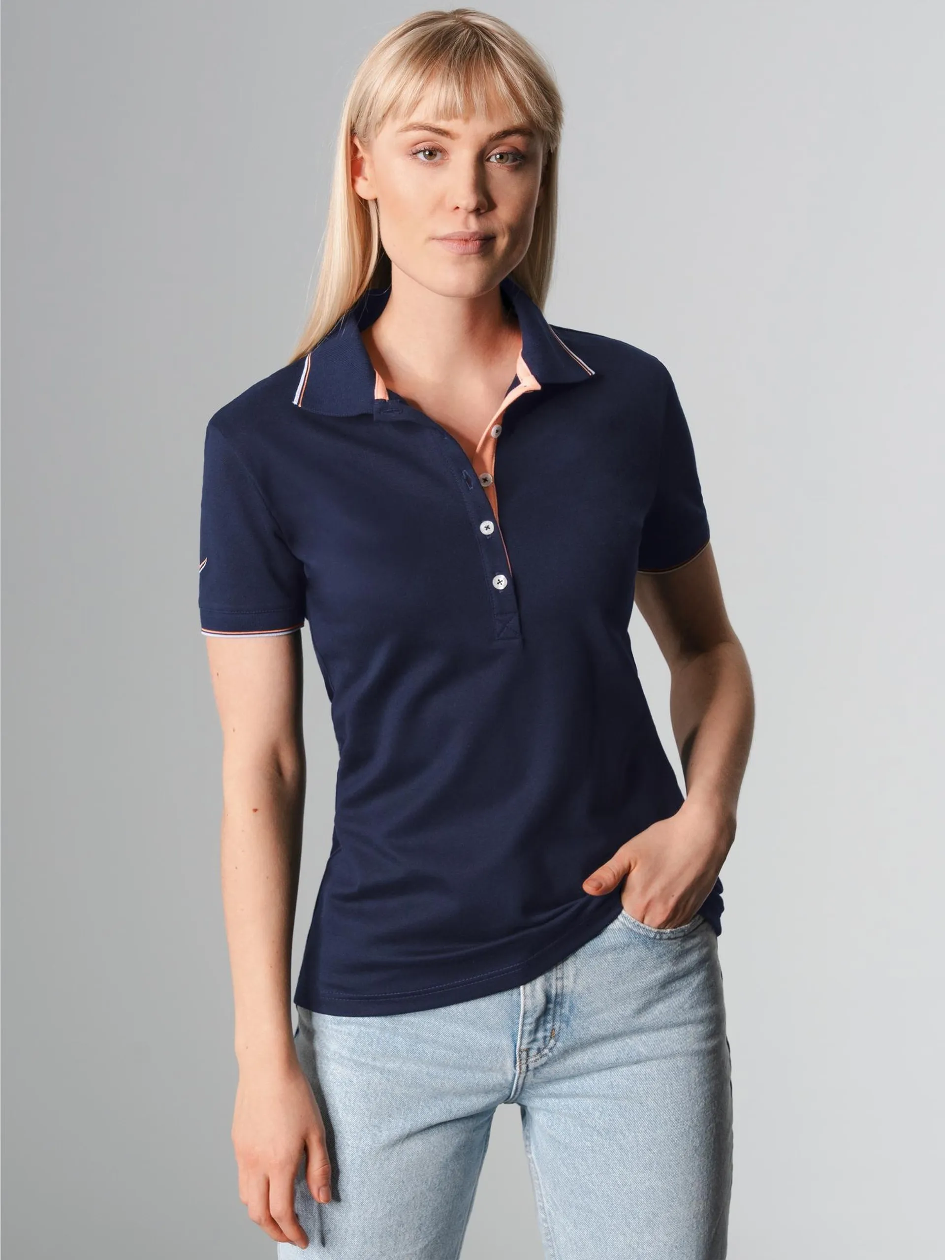 Slim Fit Poloshirt mit langer Knopfleiste Navy