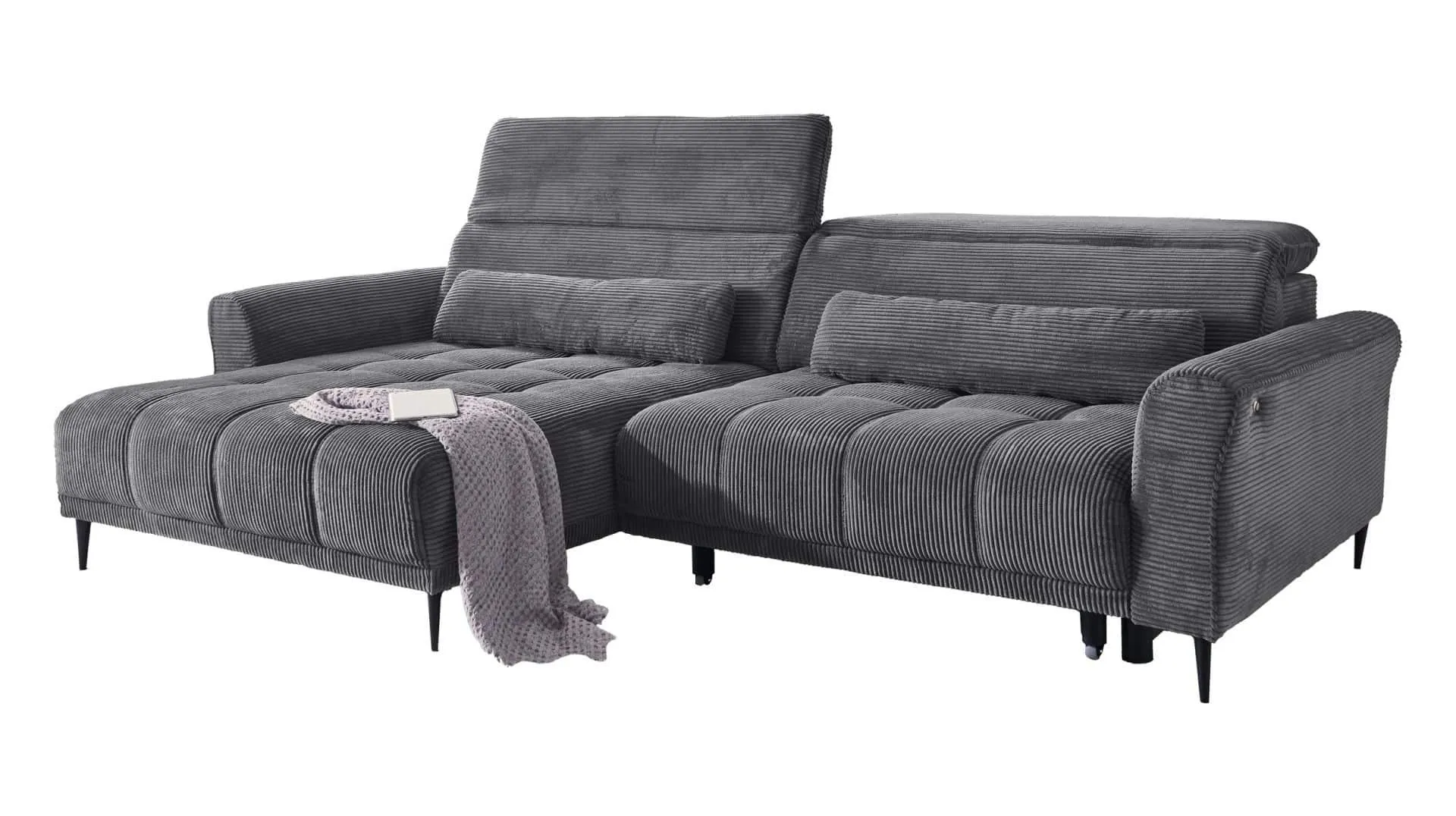 Ecksofa Cord grau - 277 x 179 cm - LOGAN