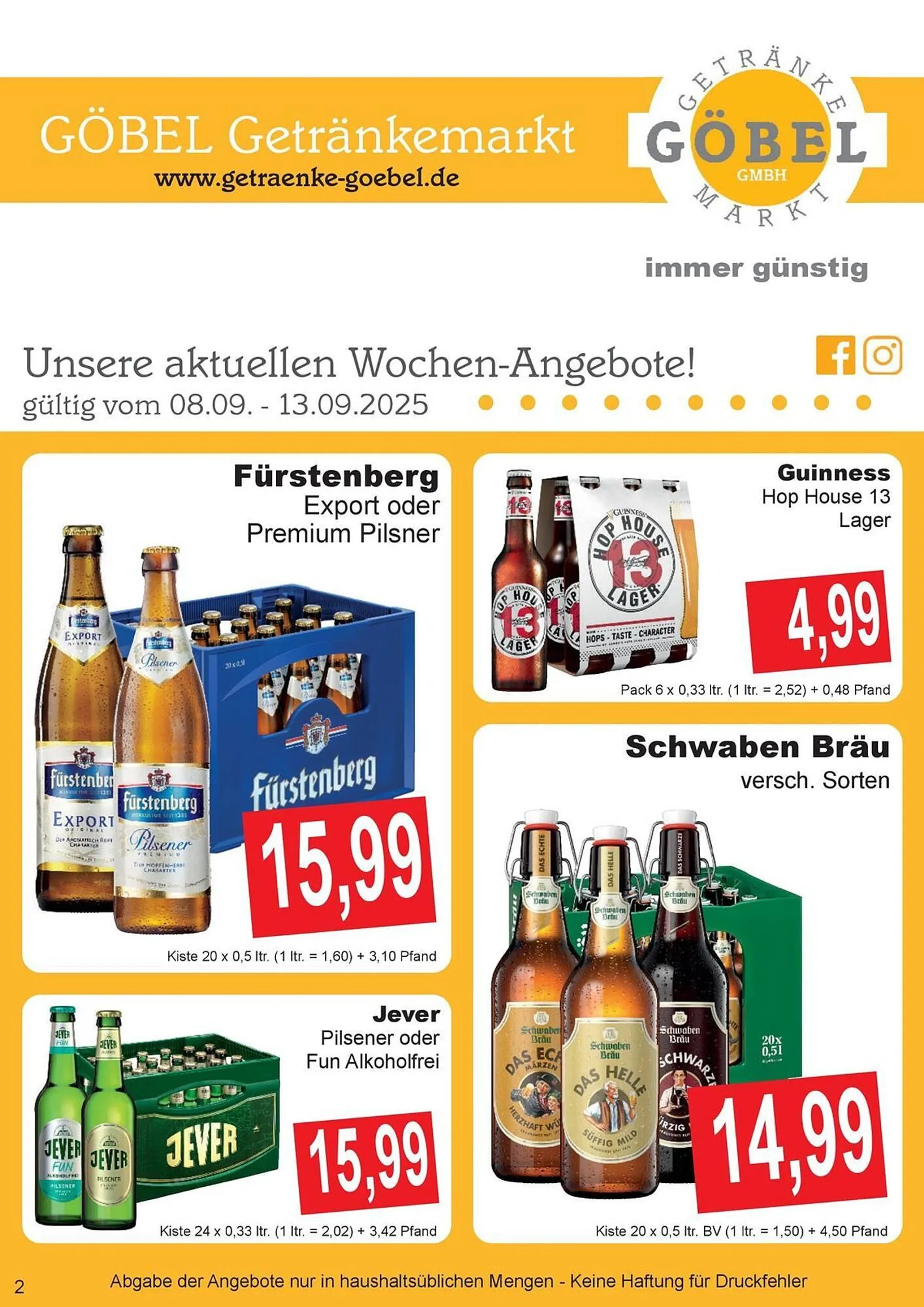 Getränke Göbel Prospekt von 9. August bis 13. September 2025 - Prospekt seite 1