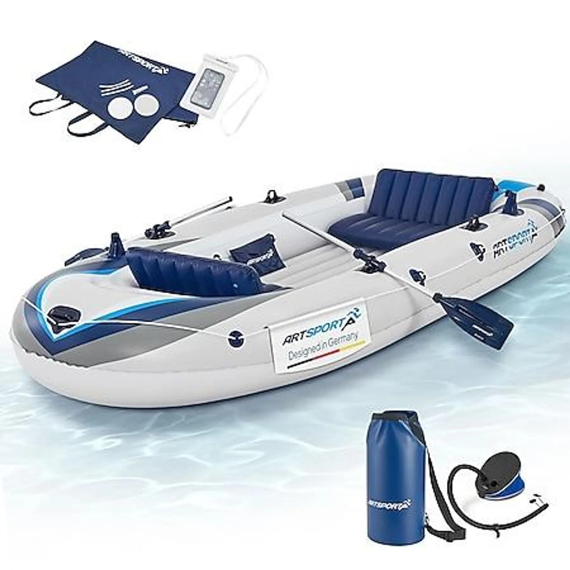 ArtSport Schlauchboot 322 cm für 4 Personen - Paddelboot aufblasbar mit 2 Sitzbänken & Zubehör