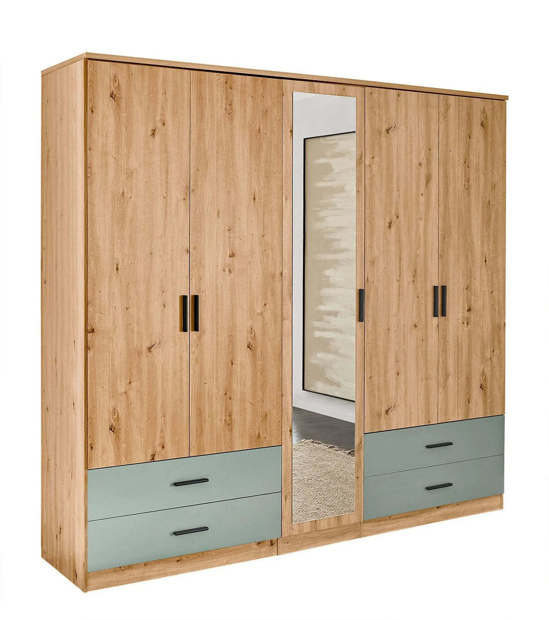 Drehtürenschrank Savina 225 x 210 cm braun/ grün