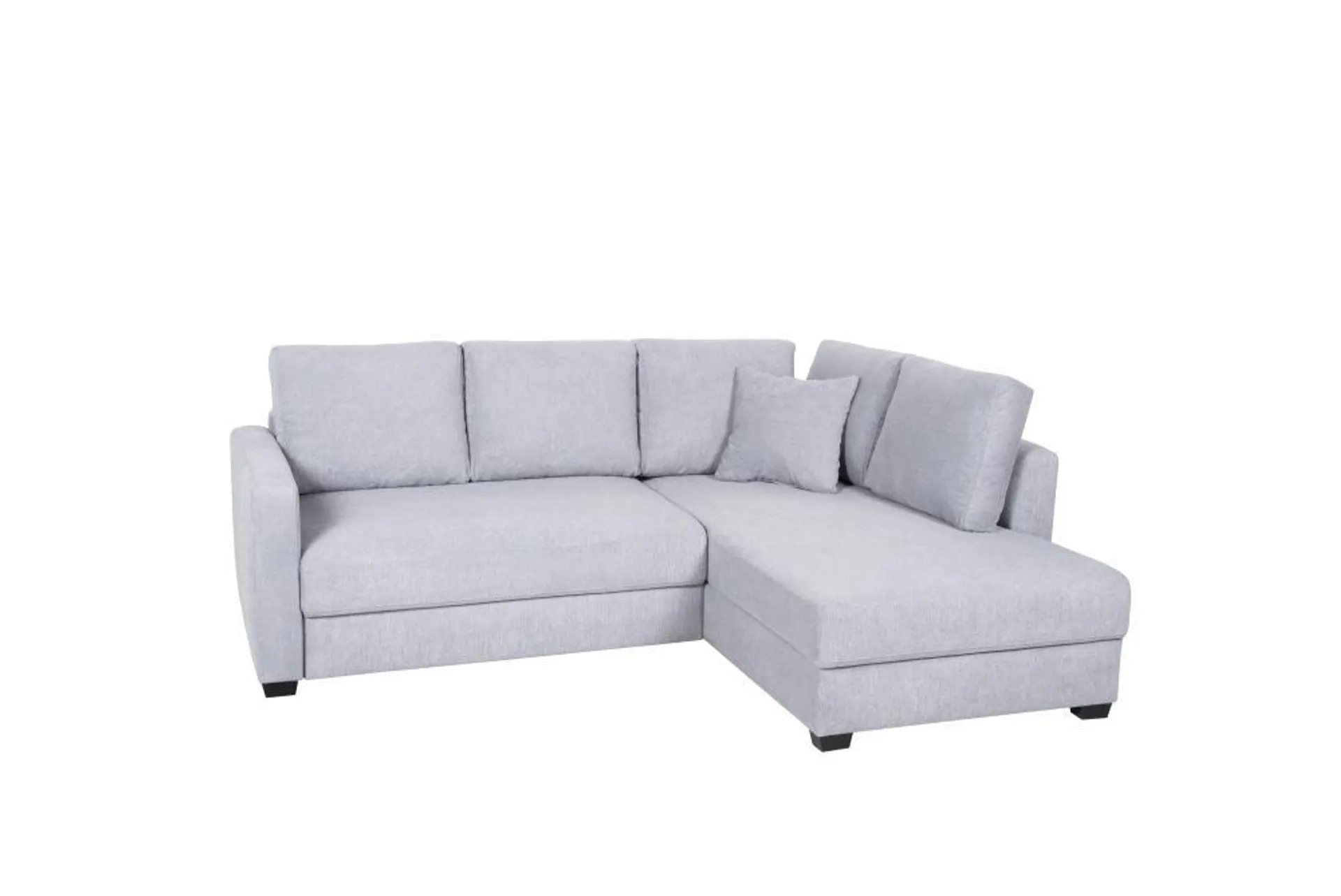 kleines Ecksofa mit Schlaffunktion und Bettkasten inkl Topper Grau 235 x 184 cm JACK-DE-LUXE