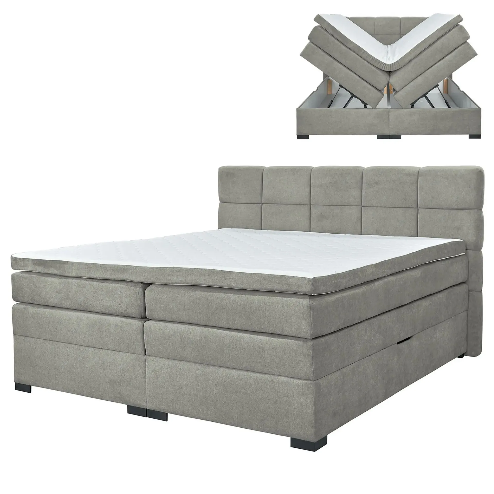 Boxspringbett - grau - mit Topper - H2 - 180x200 cm