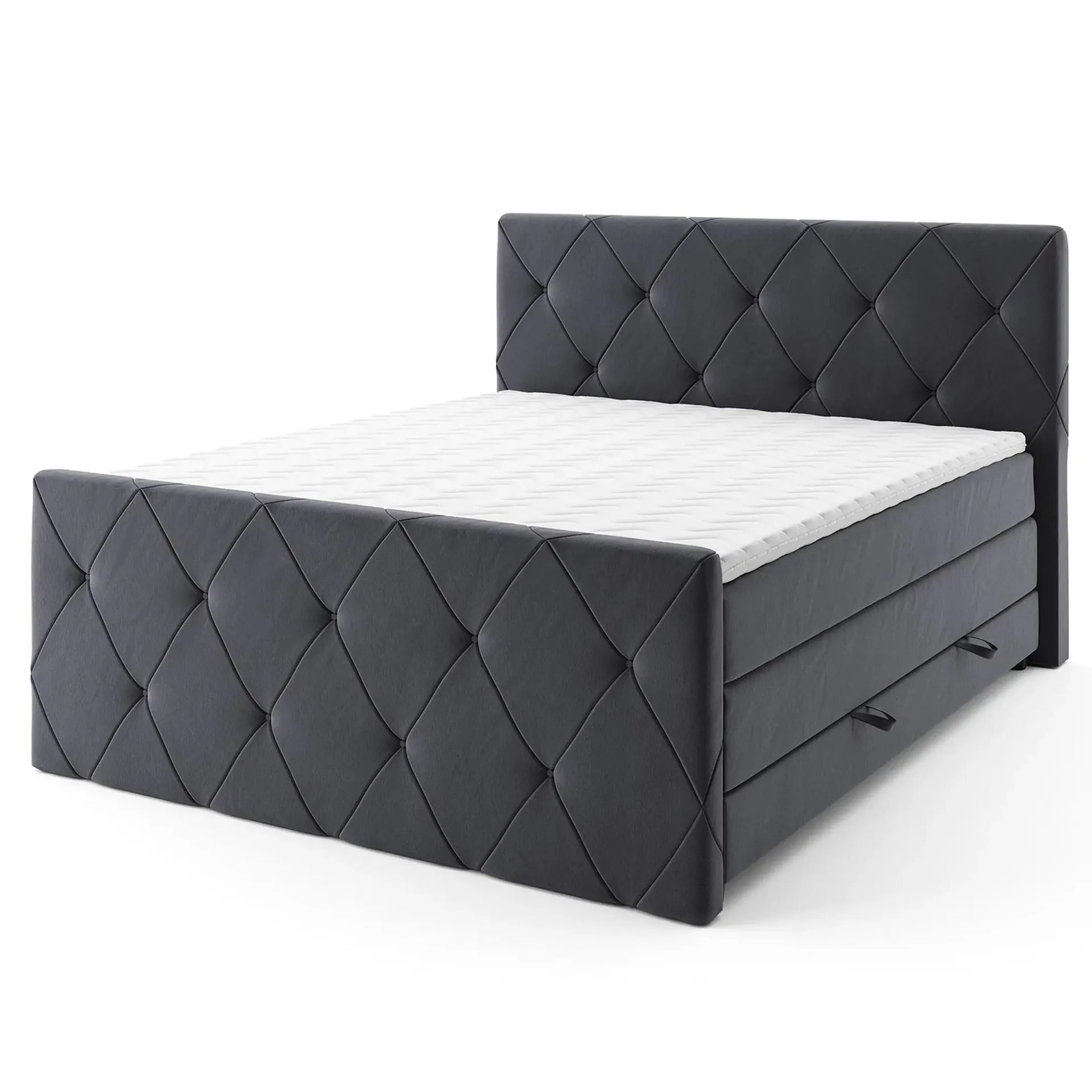 Boxspringbett - grau - H3 - mit Bettkasten - 140x200 cm