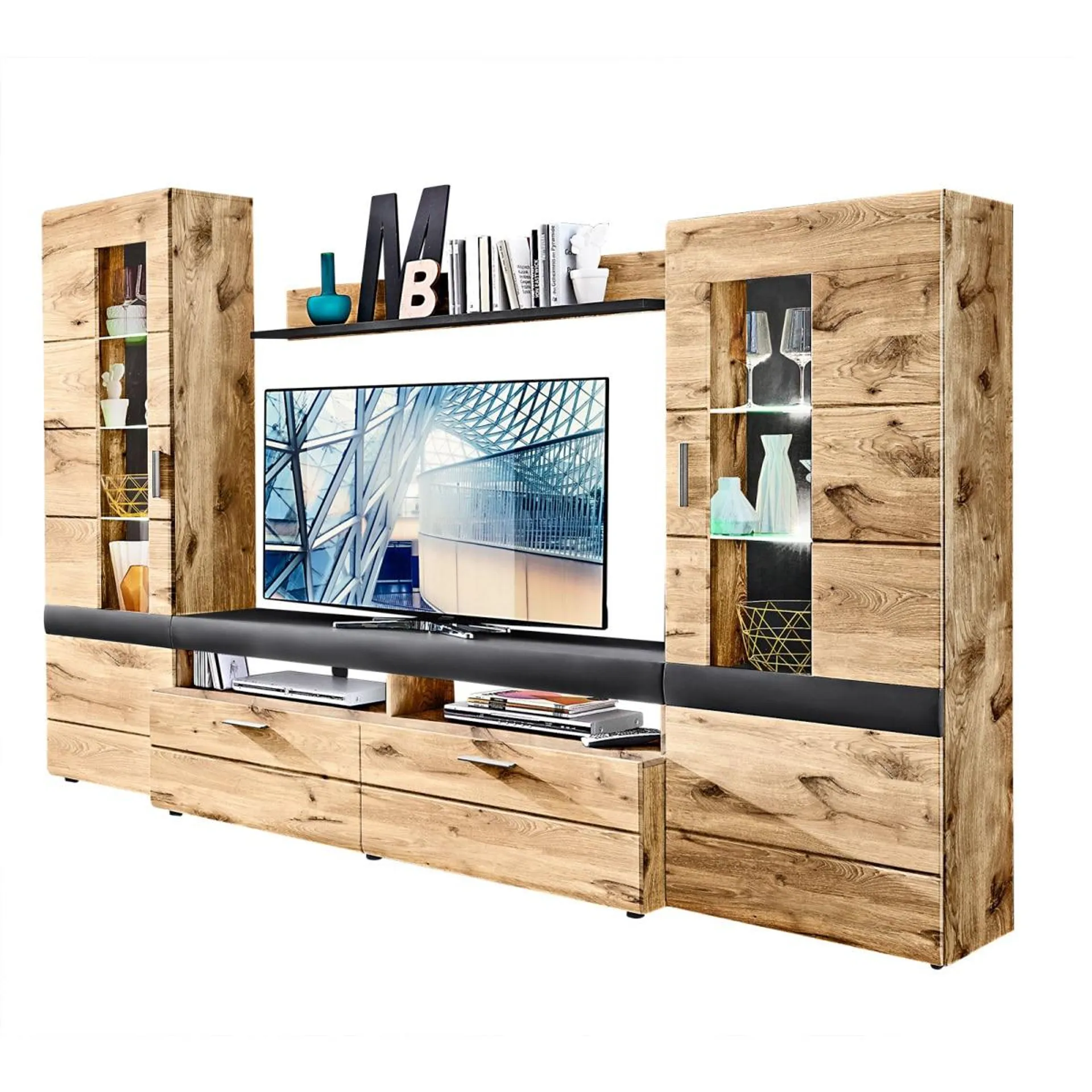 CASAVANTI Wohnwand CANNES 5-teilig Viking Oak/ Graphit