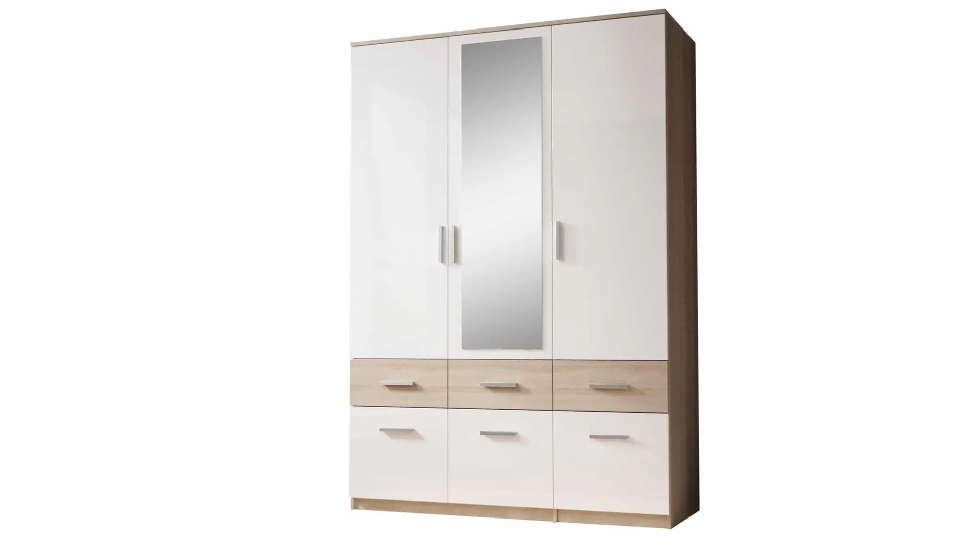 Kleiderschrank mit Spiegel - Sonoma Eiche - weiß - 135 cm - BOX