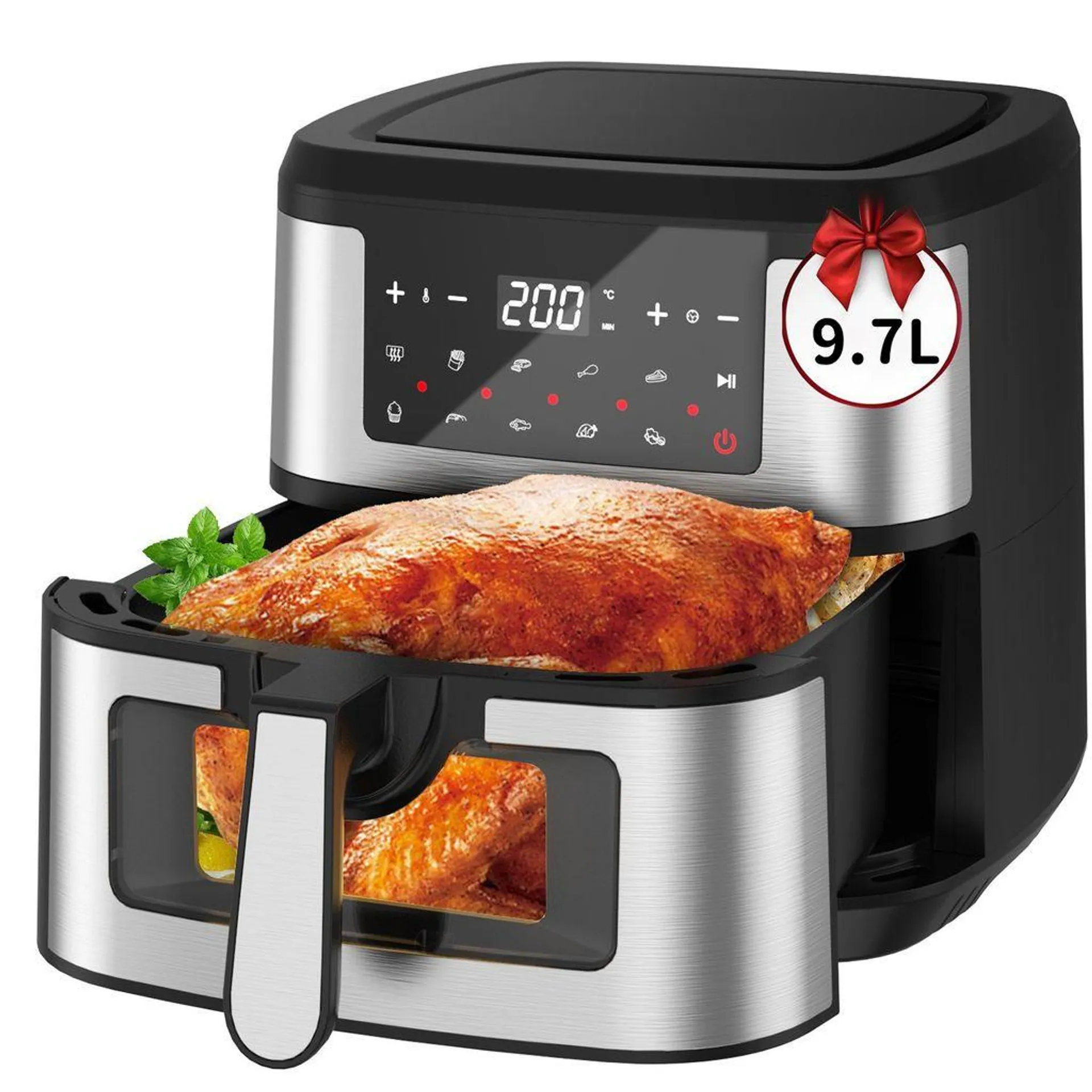 Heißluftfritteuse 9.7L Ohne Öl Air Fryer 1600W Heizluft Fritteuse LED Touchscreen, Airfryer Einstellbare Zeit/Temperaturregelung für Luftbraten, Braten