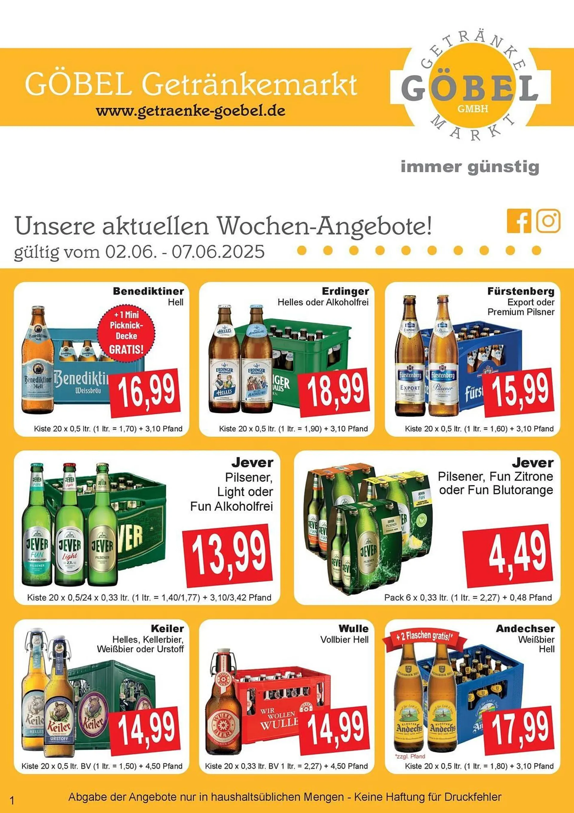 Getränke Göbel Prospekt von 2. Juni bis 7. Juni 2025 - Prospekt seite 1