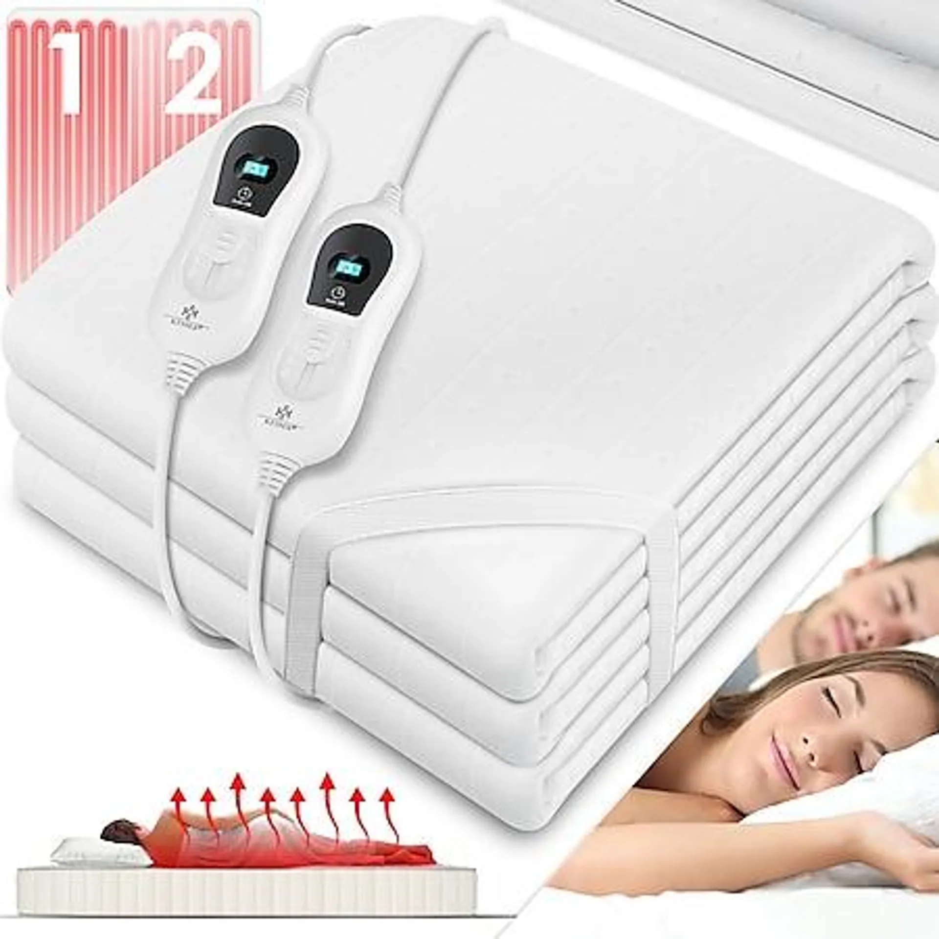 KESSER® Wärmeunterbett mit Abschaltautomatik Fernbedienung | Heizdecke mit 3 Temperaturstufen | Wärmebettunterlage fürs Bett Matratzenheizung | Wärmedecke aus weichem Vlies Heizkissen