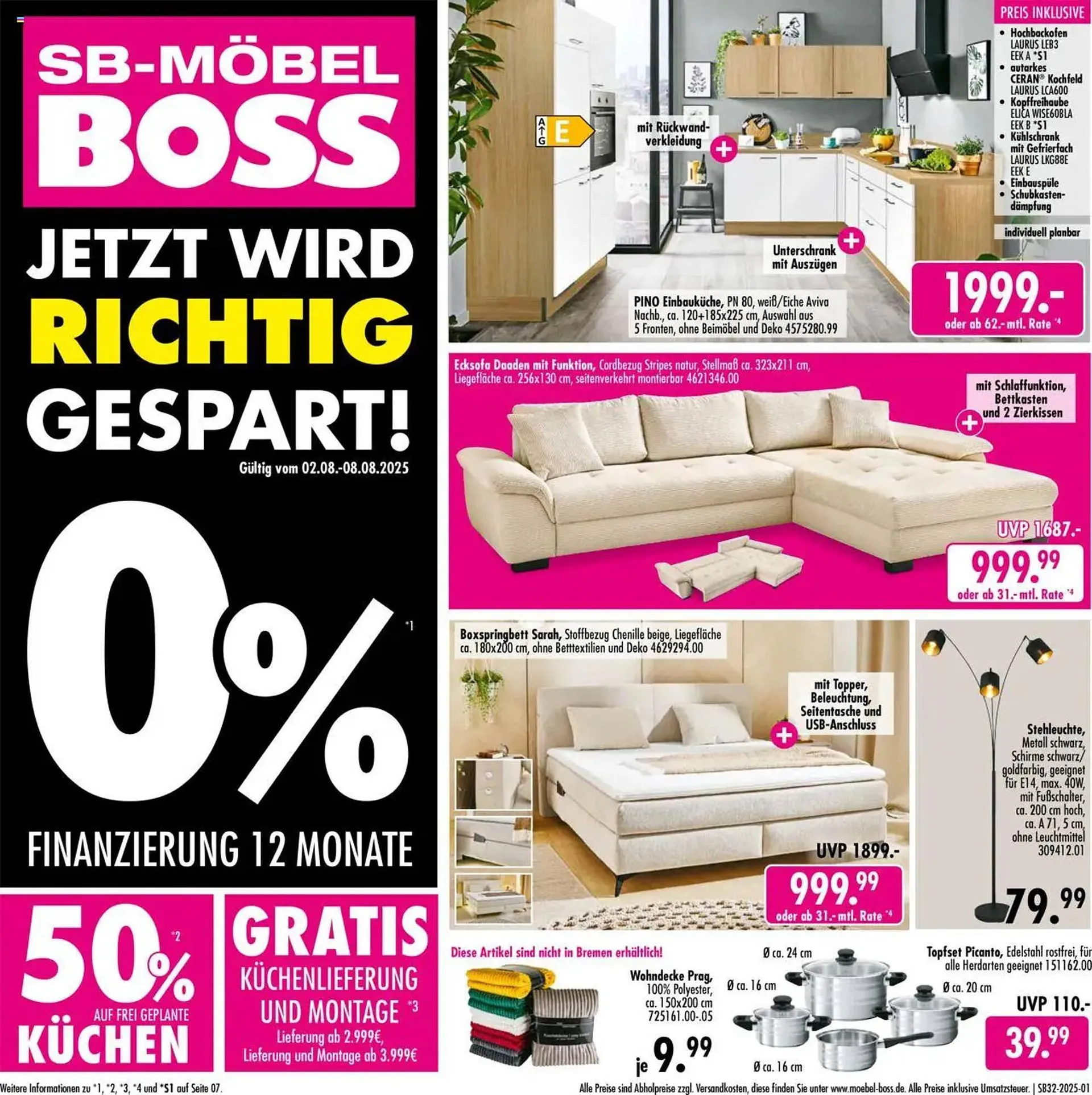 Möbel Boss Prospekt von 2. August bis 8. August 2025 - Prospekt seite 1