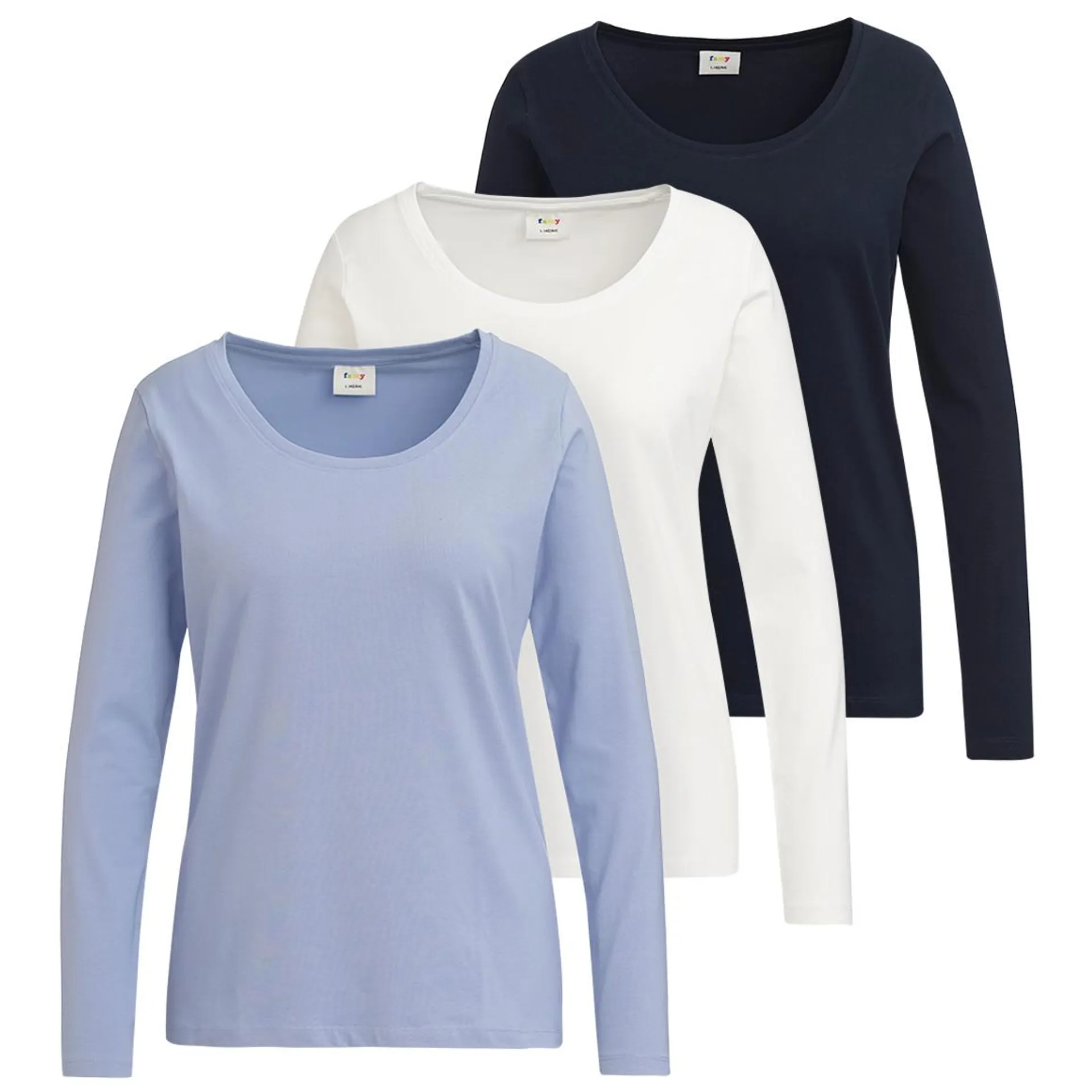 3 Damen Langarmshirts in Unifarben