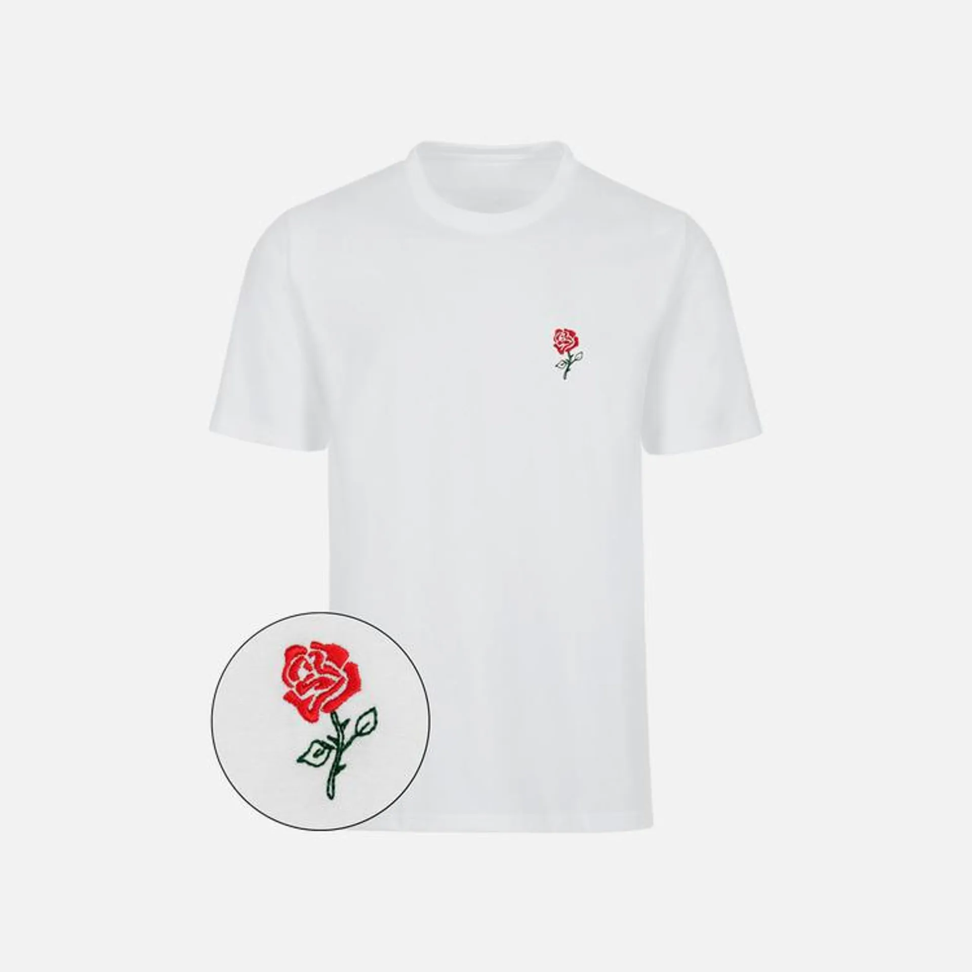 T-Shirt mit Stickmotiv Rose Weiss